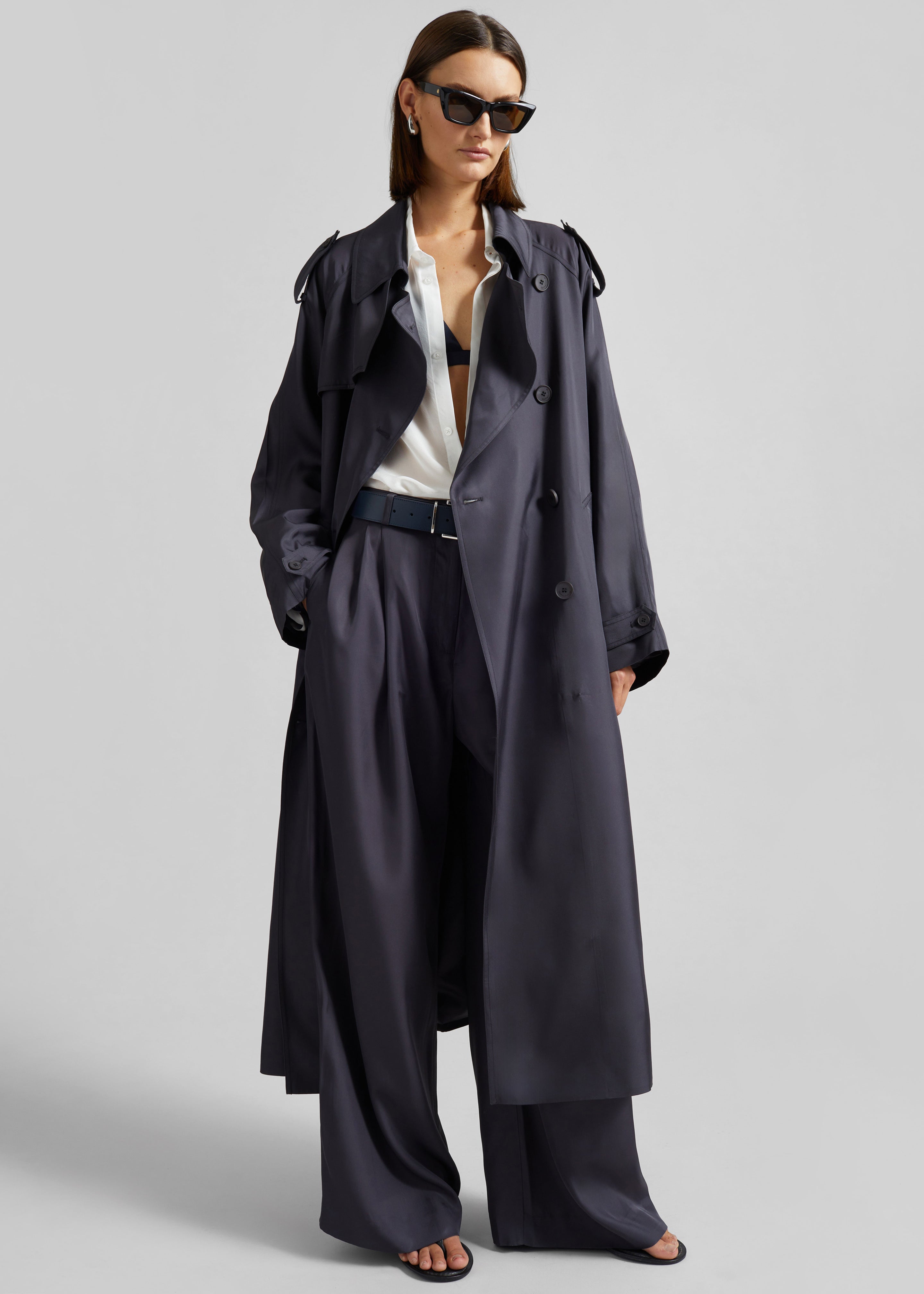 Marfa Pleated Silk Trousers - Storm Grey - 3