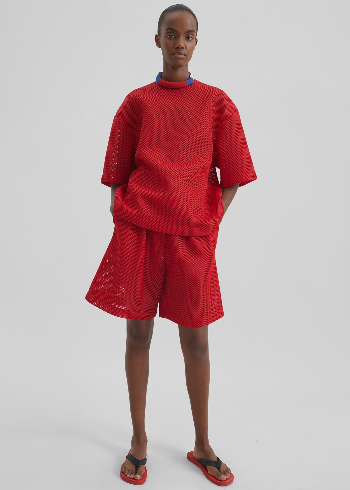 Marfa Mesh Pleated Bermuda Shorts - Red - 4