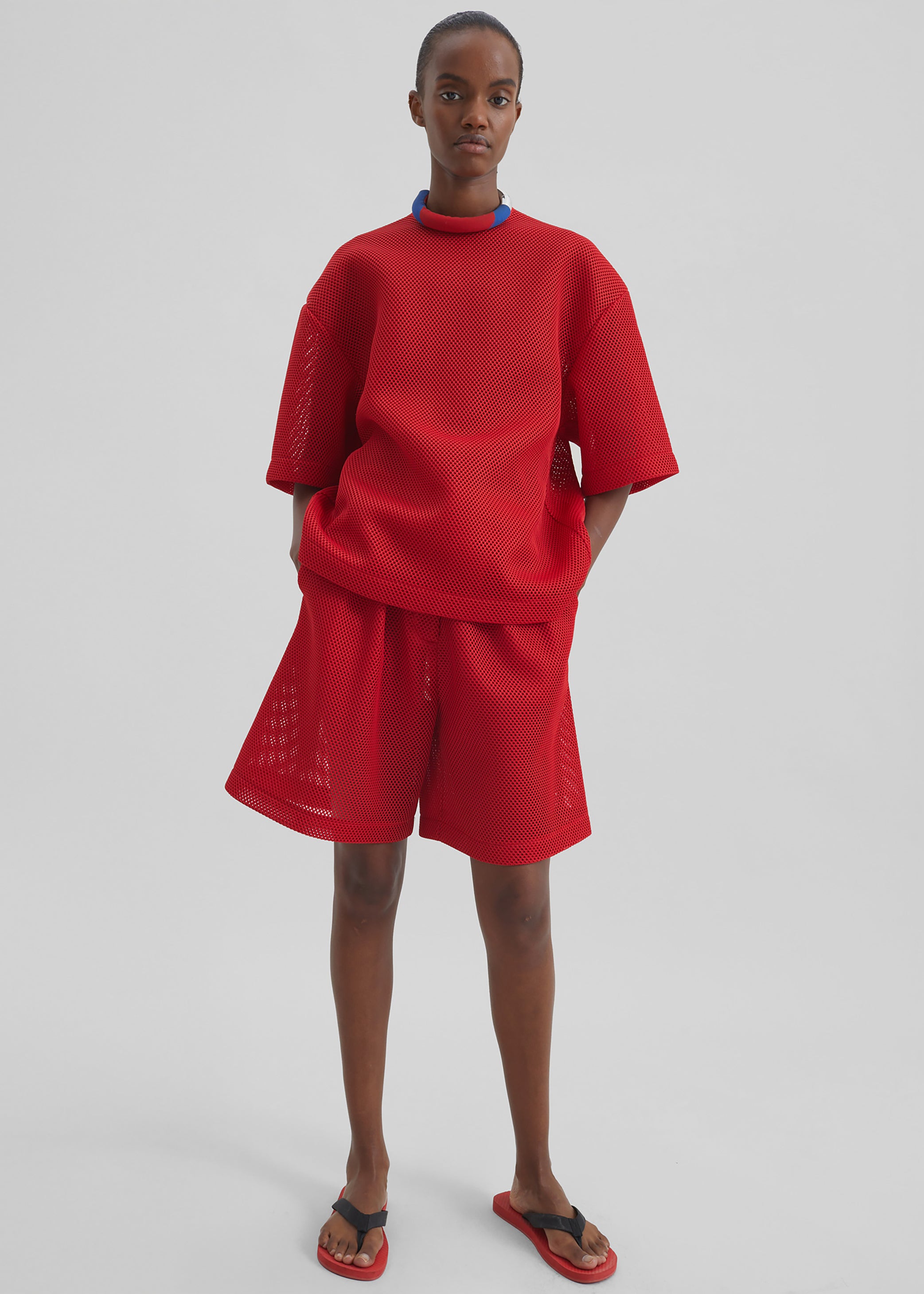 Shop the look image for Marfa Mesh Pleated Bermuda Shorts - Red