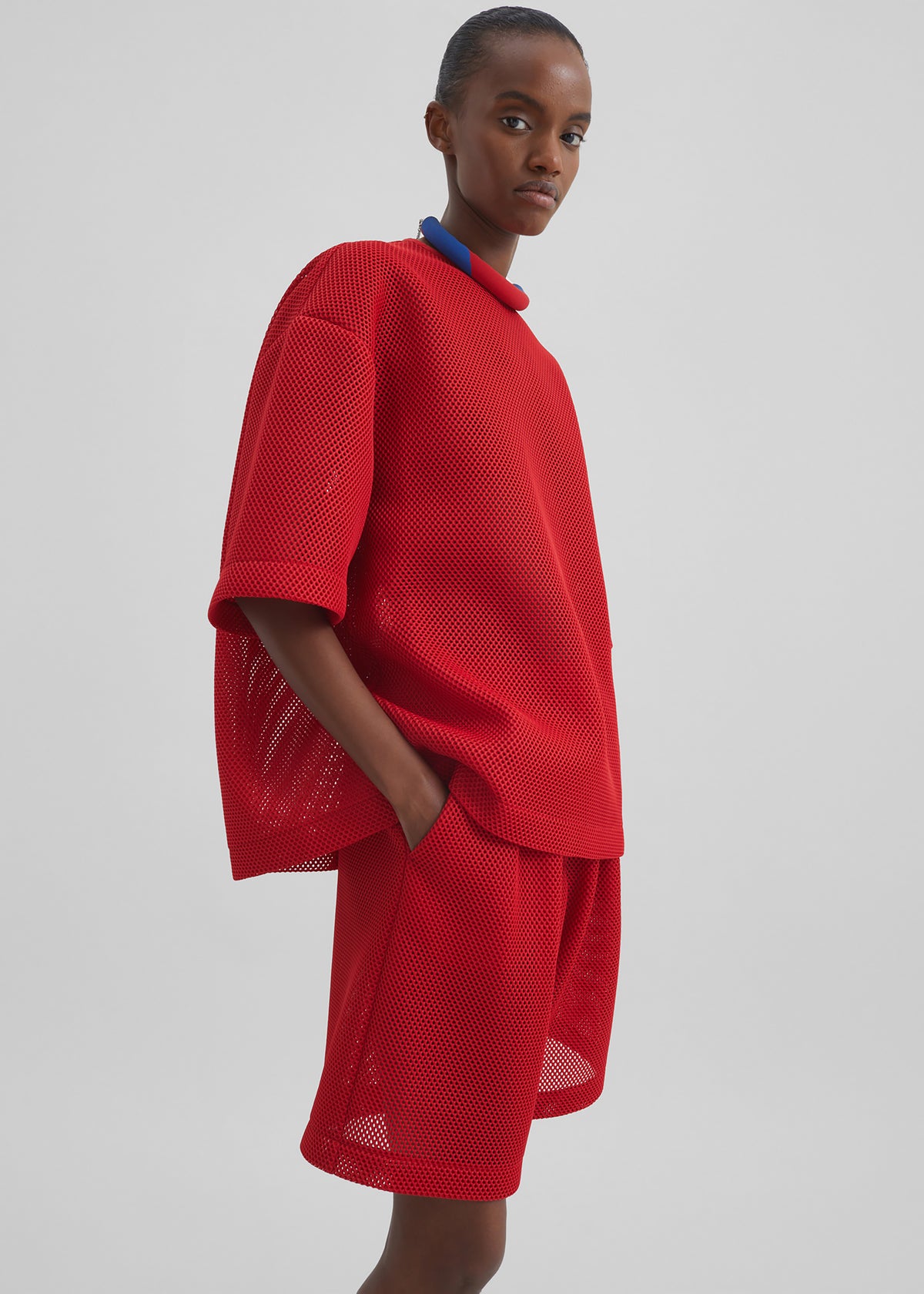 Marfa Mesh Pleated Bermuda Shorts - Red - 9