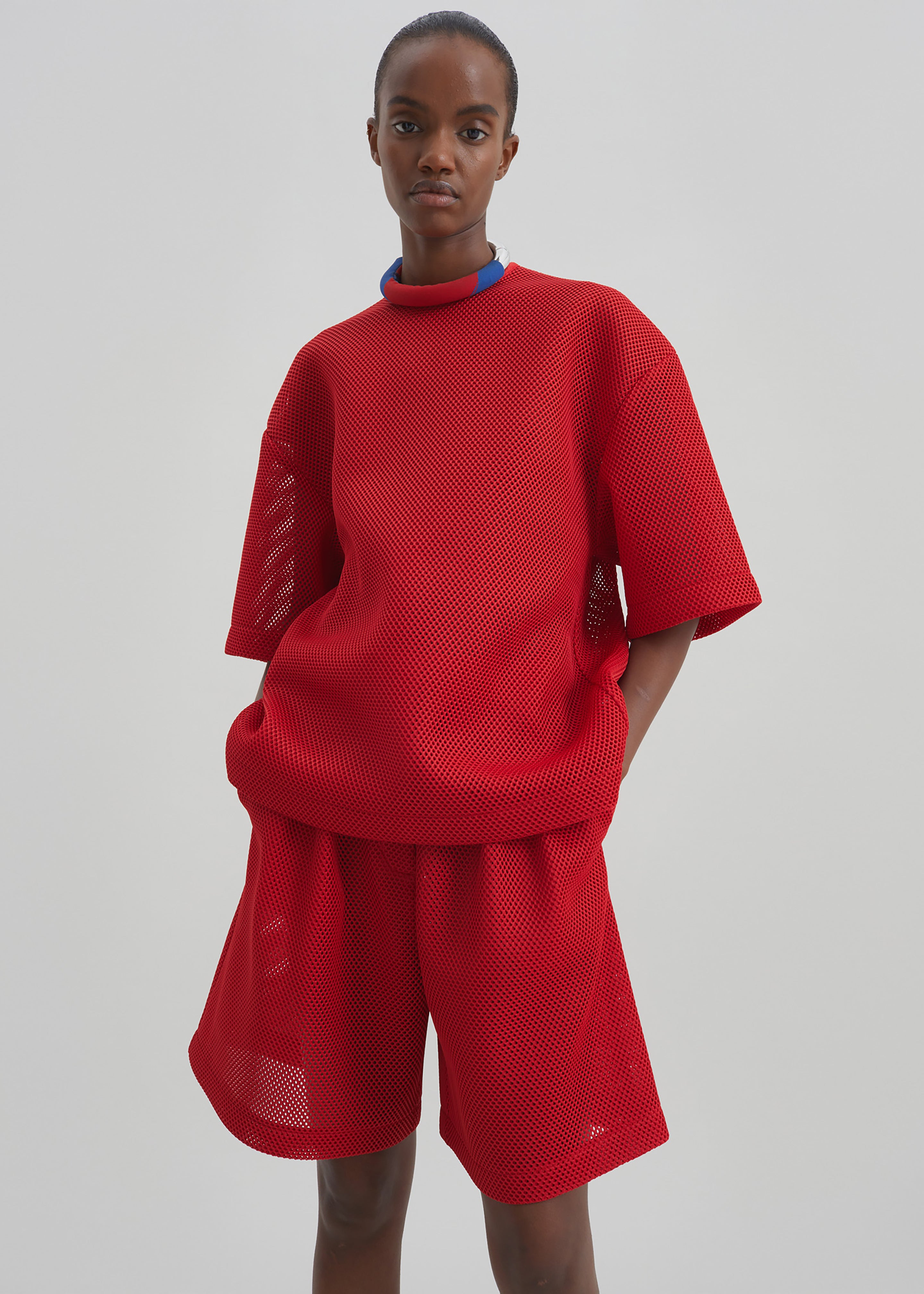 Marfa Mesh Pleated Bermuda Shorts - Red - 2