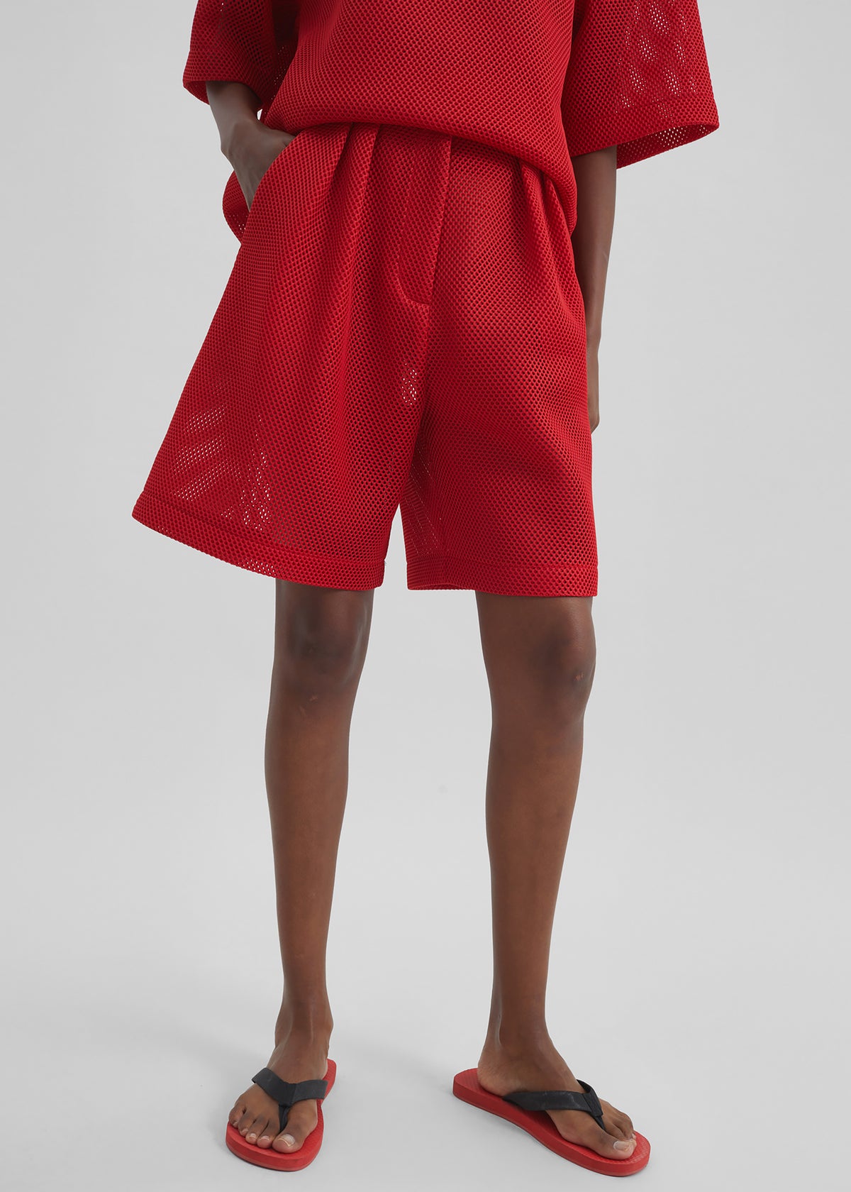 Marfa Mesh Pleated Bermuda Shorts - Red - 7
