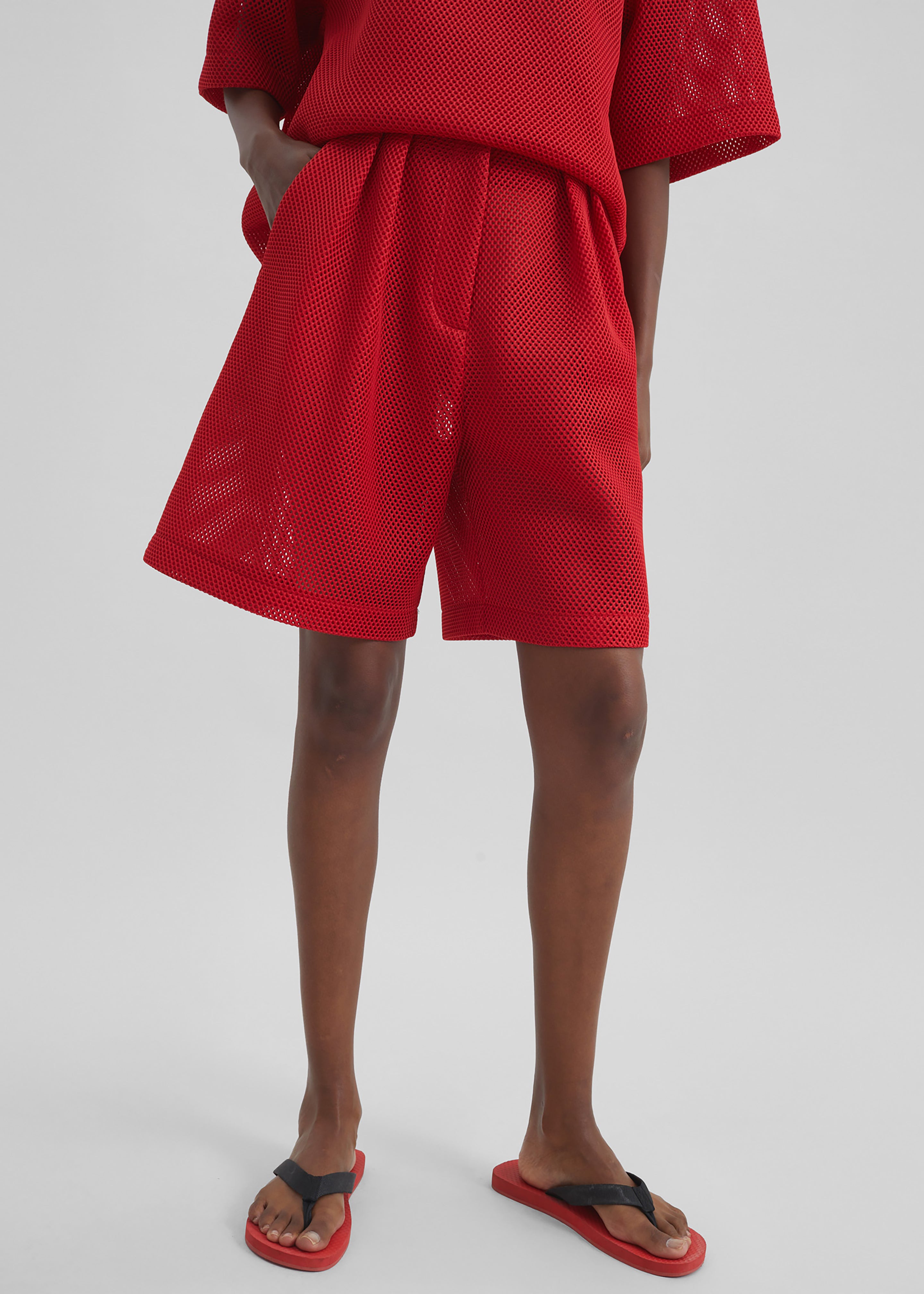 Marfa Mesh Pleated Bermuda Shorts - Red - 7