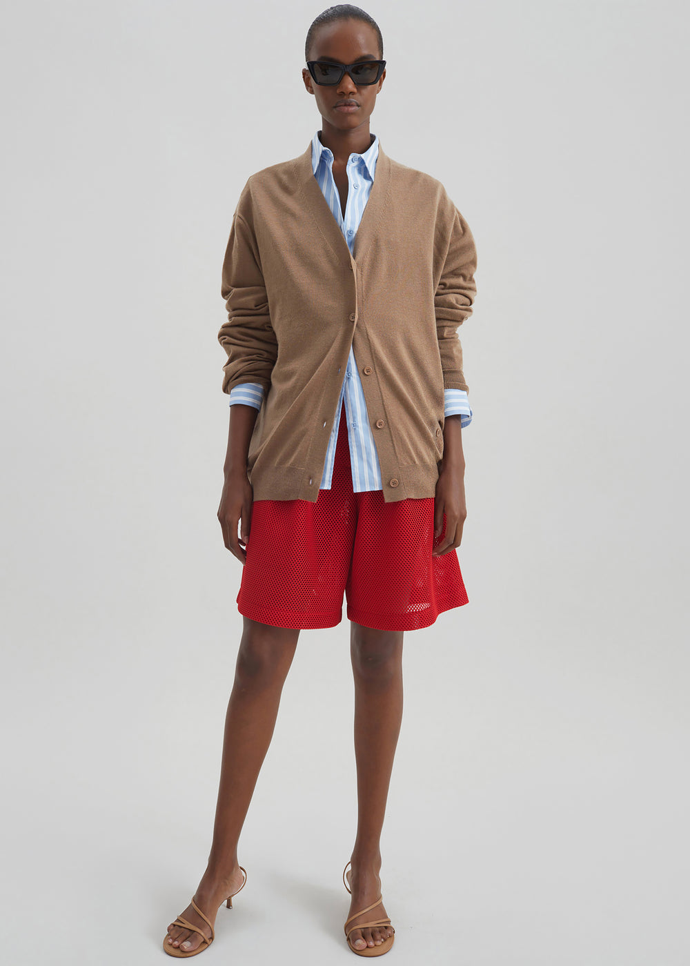 Marfa Mesh Pleated Bermuda Shorts - Red