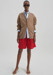 Marfa Mesh Pleated Bermuda Shorts - Red