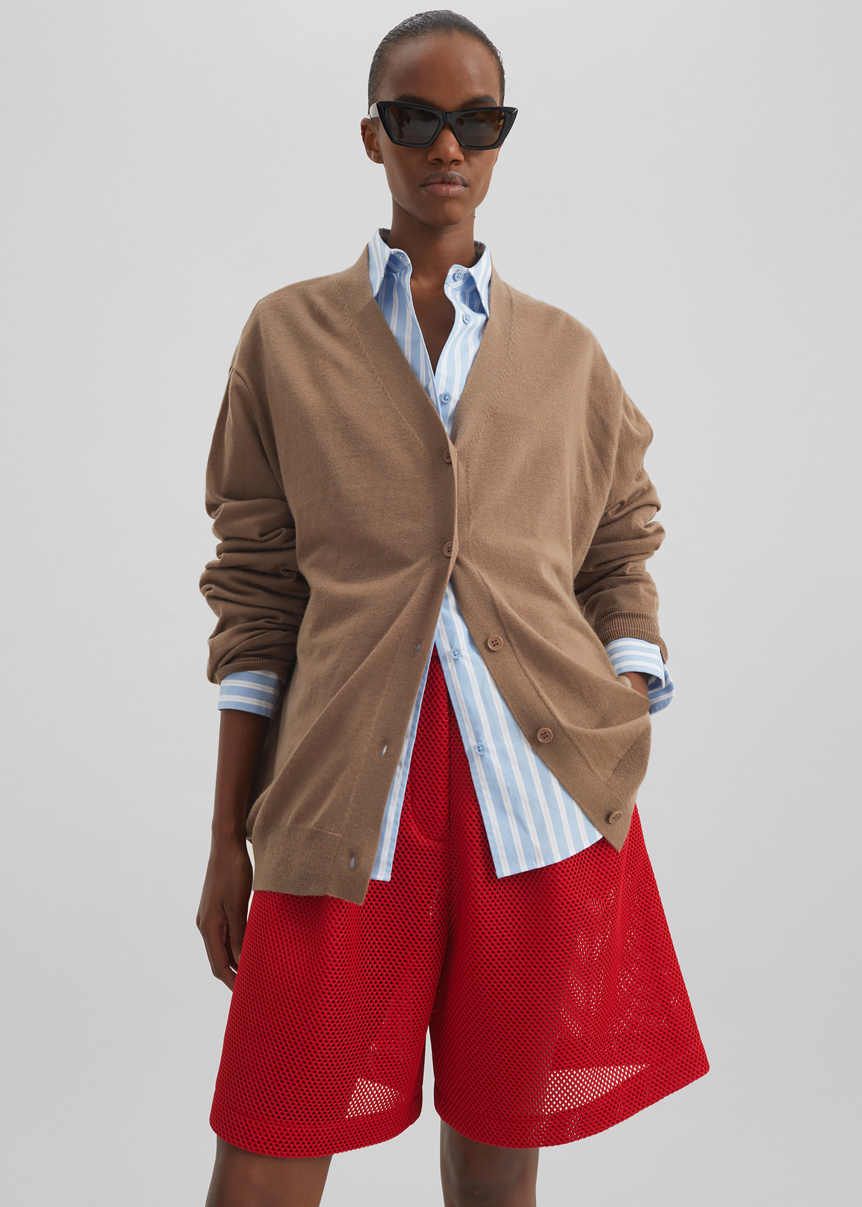 Marfa Mesh Pleated Bermuda Shorts - Red – The Frankie Shop