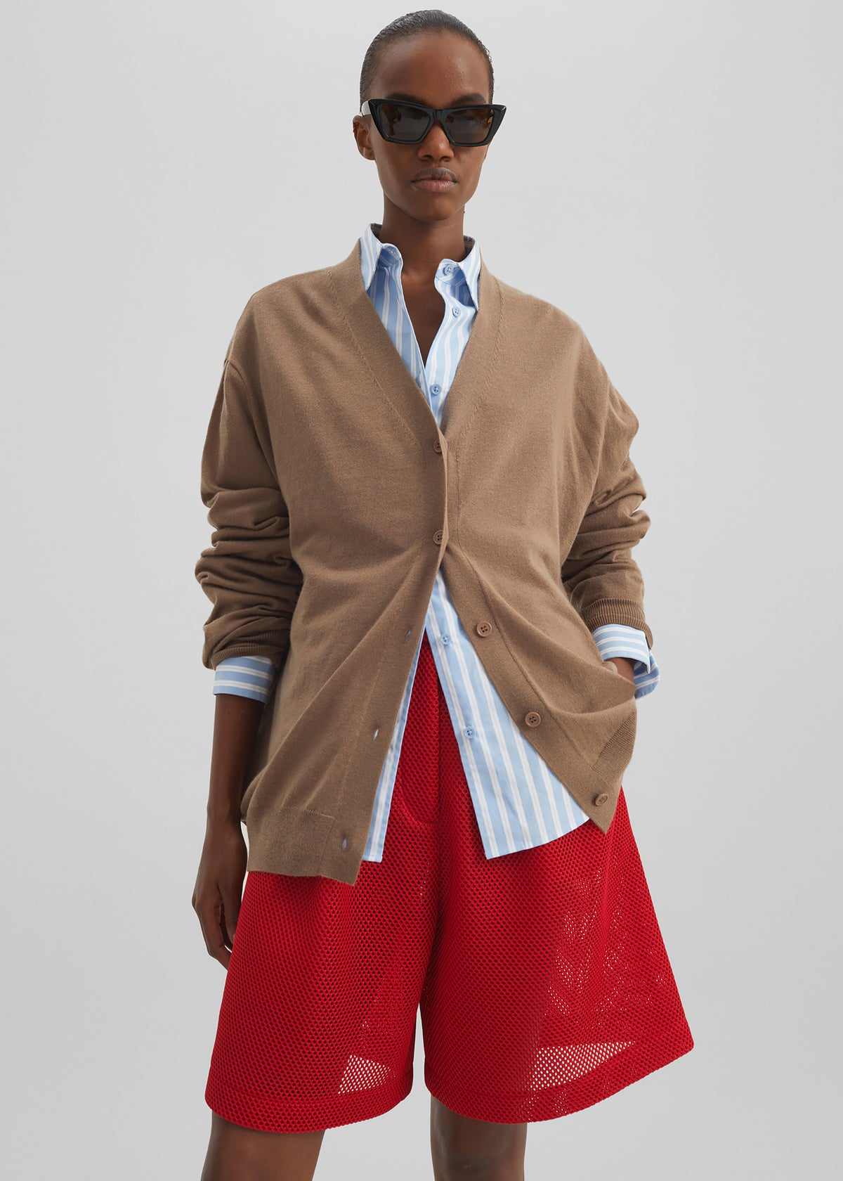Marfa Mesh Pleated Bermuda Shorts - Red - 5