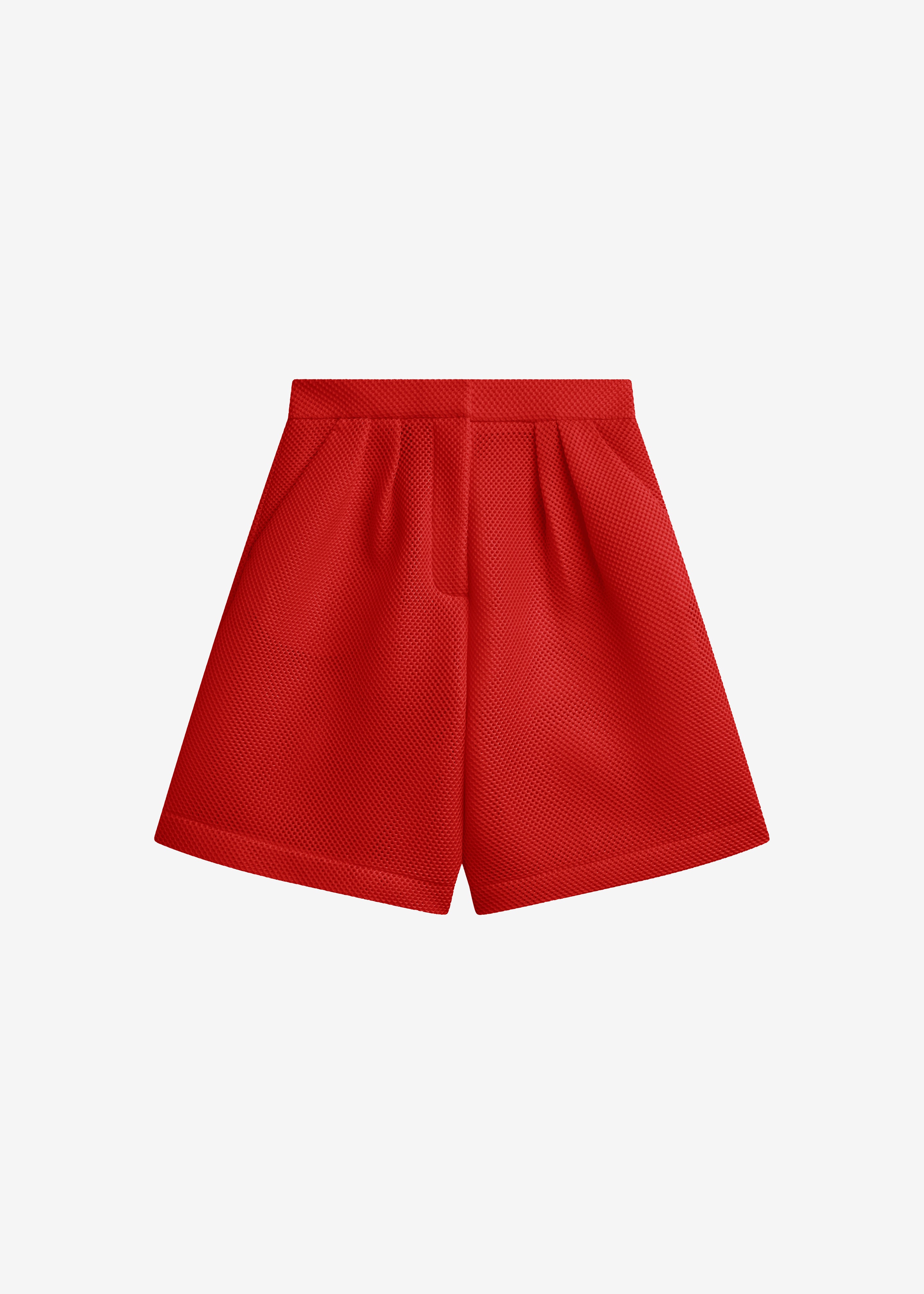 Marfa Mesh Pleated Bermuda Shorts - Red - 11