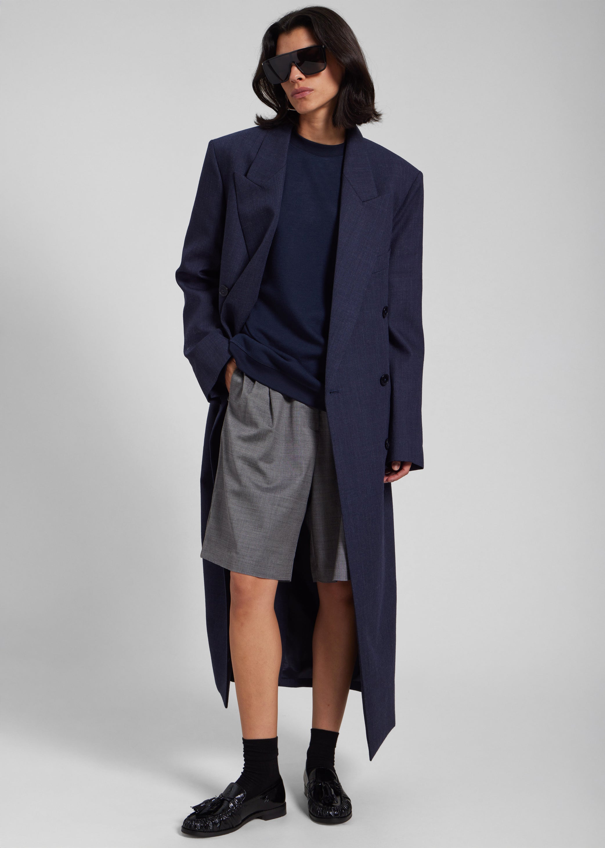 Shop the look image for Marfa Pleated Bermuda Shorts - Grey Melange