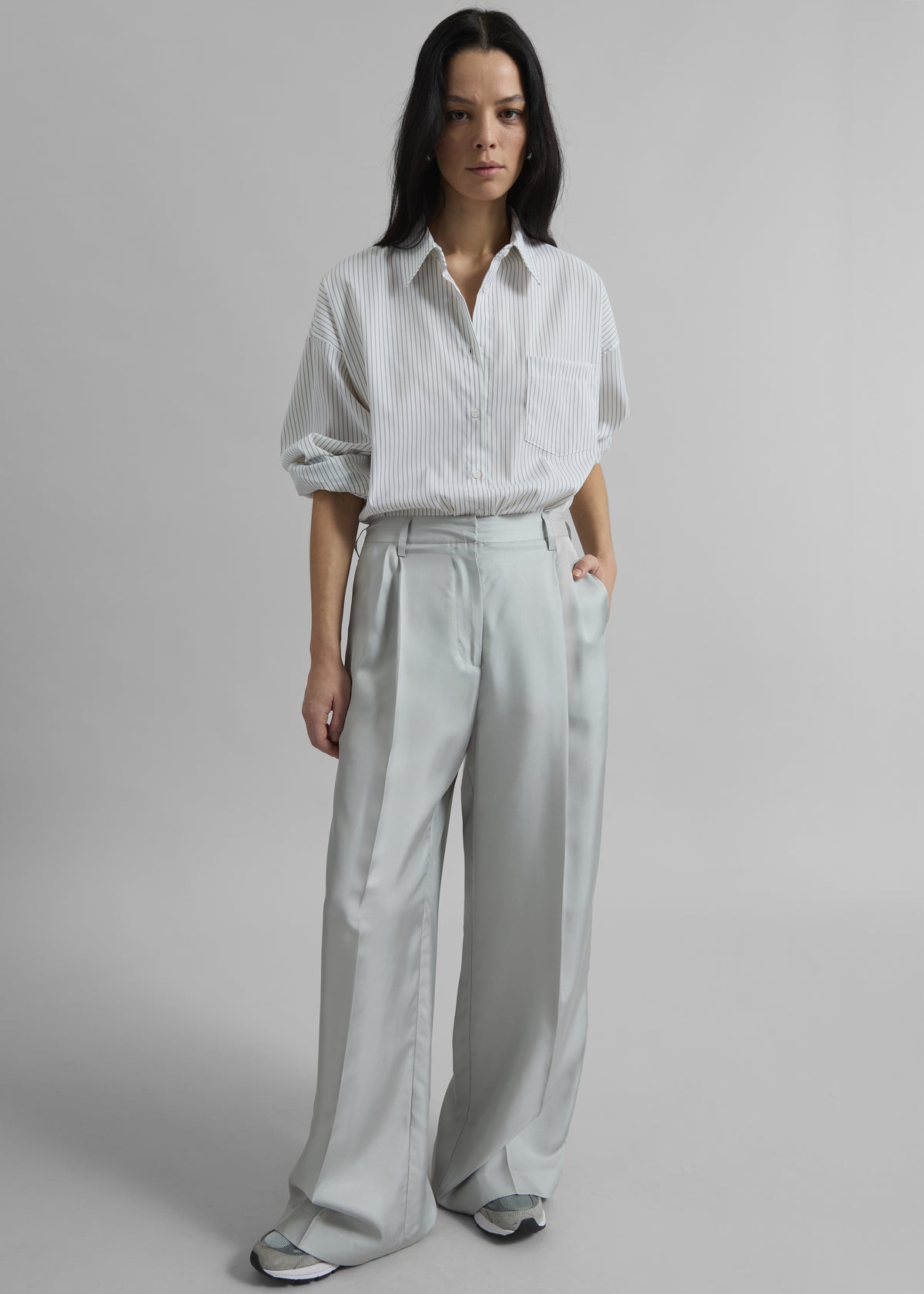 Marfa Pleated Silk Trousers - Grey The Frankie Shop Marfa Pleated Silk Trousers - Grey The Frankie Shop