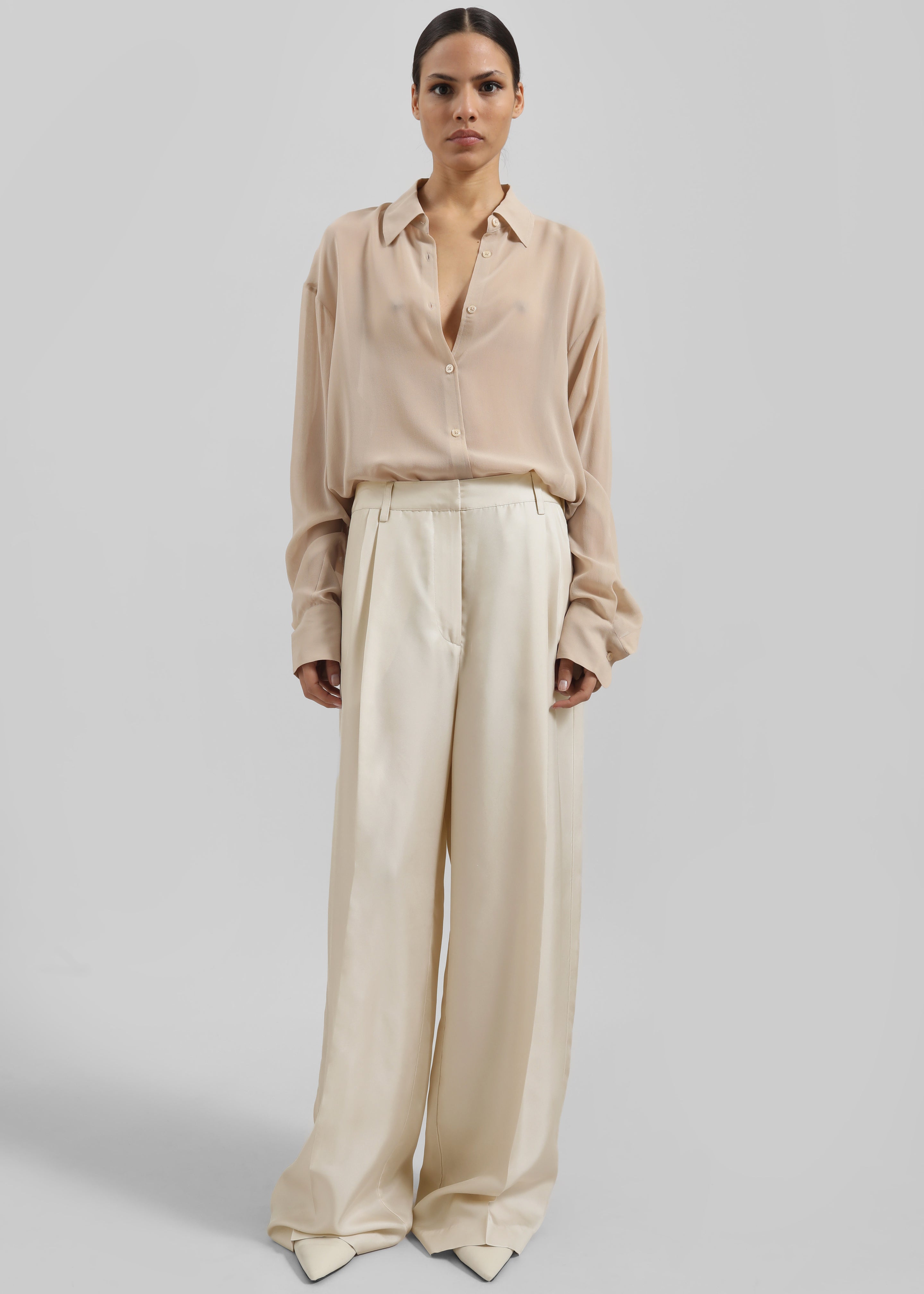 Marfa Pleated Silk Trousers - Light Beige - 6