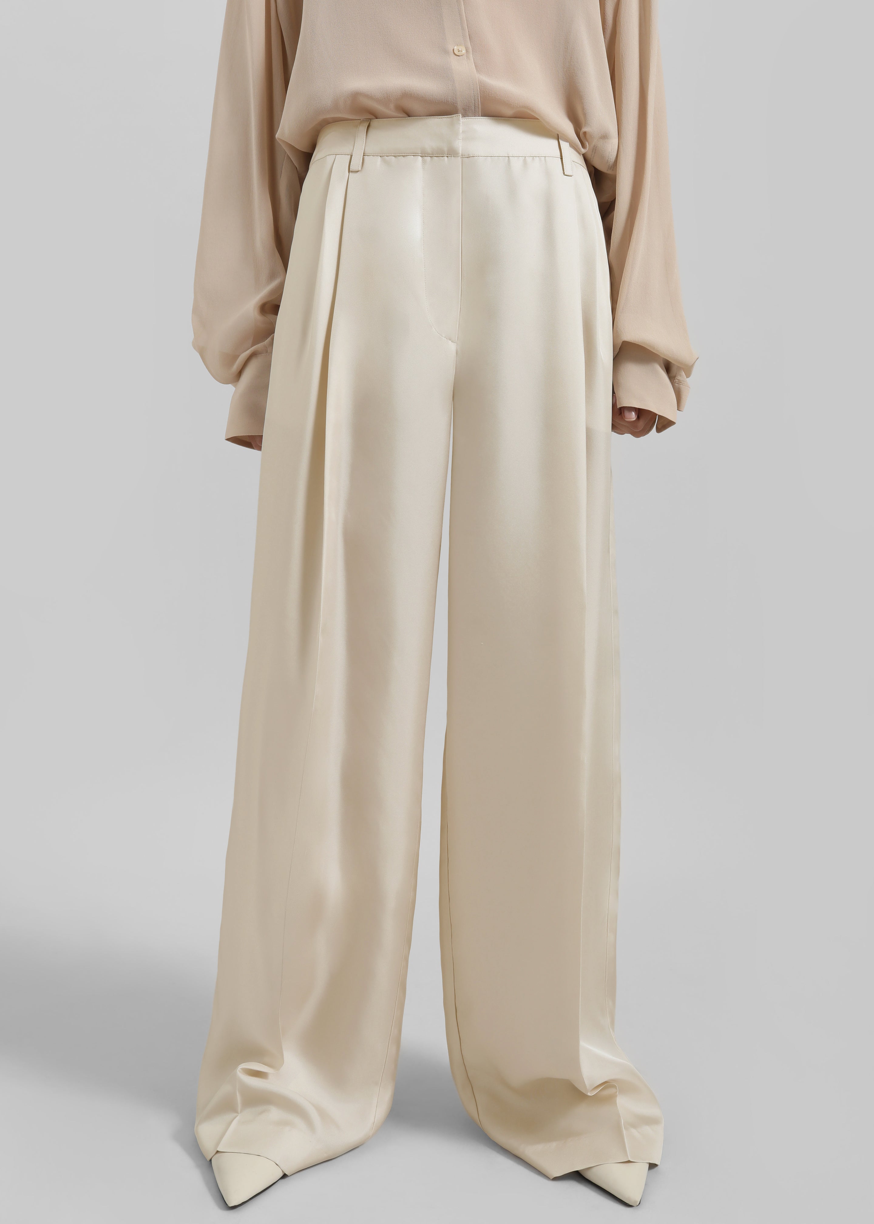 Marfa Pleated Silk Trousers - Light Beige - 5