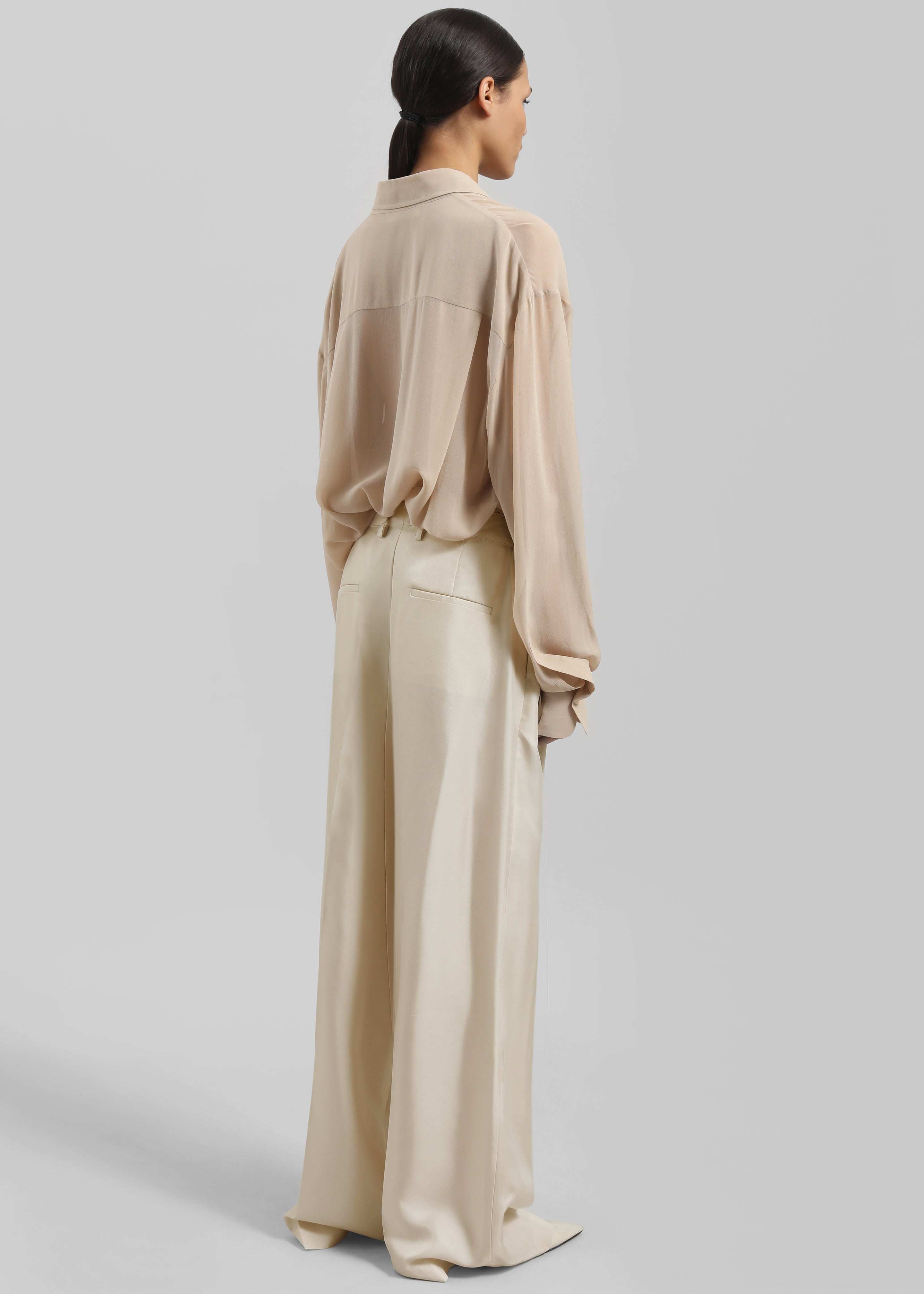 Marfa Pleated Silk Trousers - Light Beige - 7