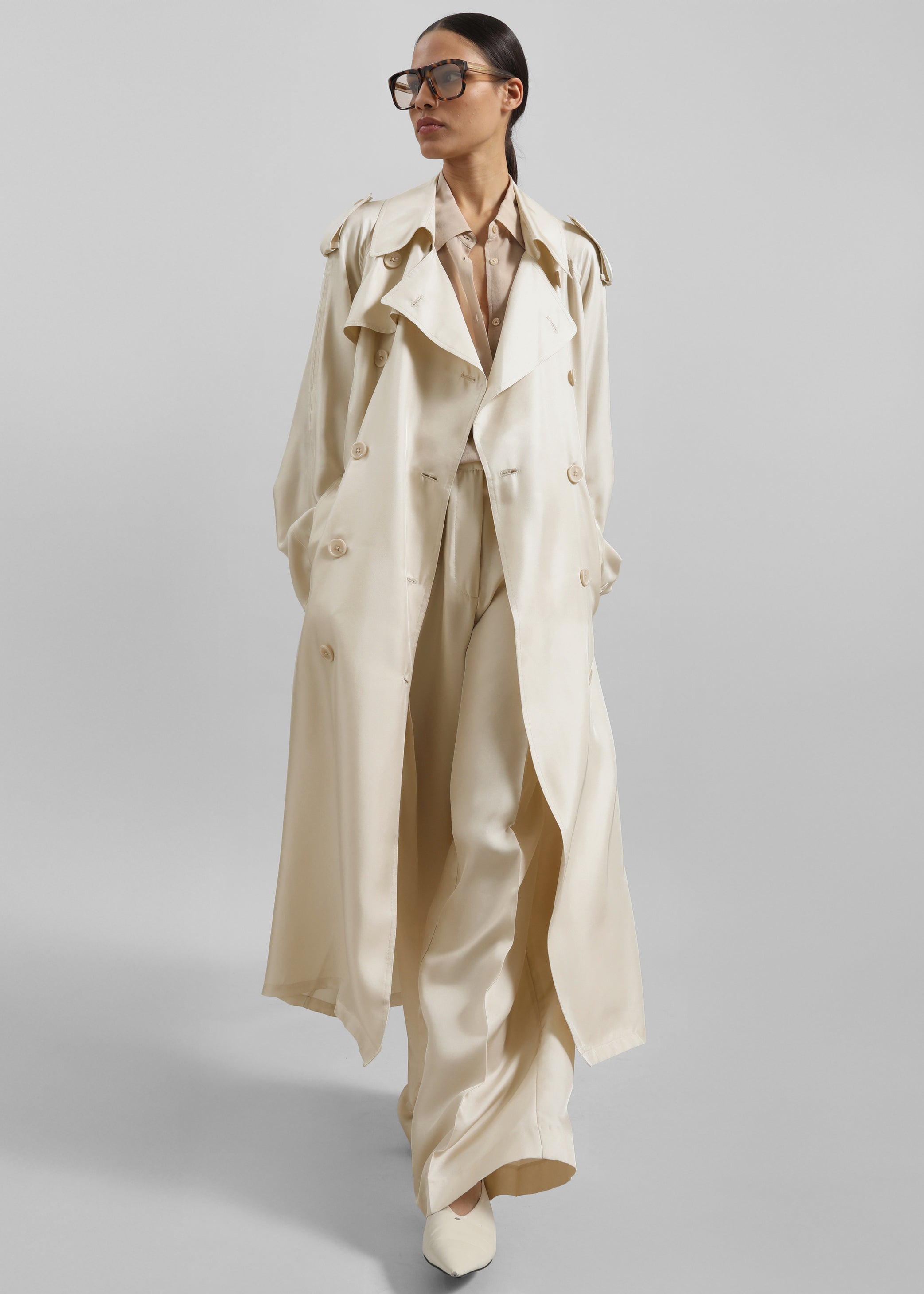 Shop the look image for Marfa Pleated Silk Trousers - Light Beige