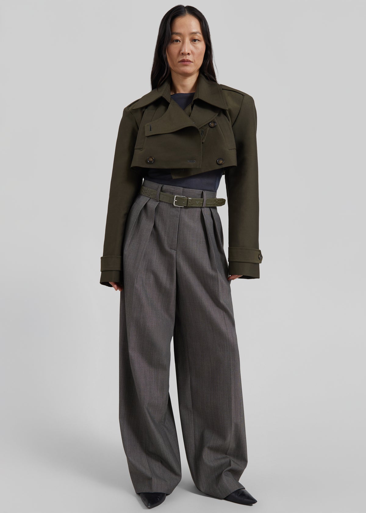 Shop the look image for Margy Cropped Trench Coat - Dark Olive