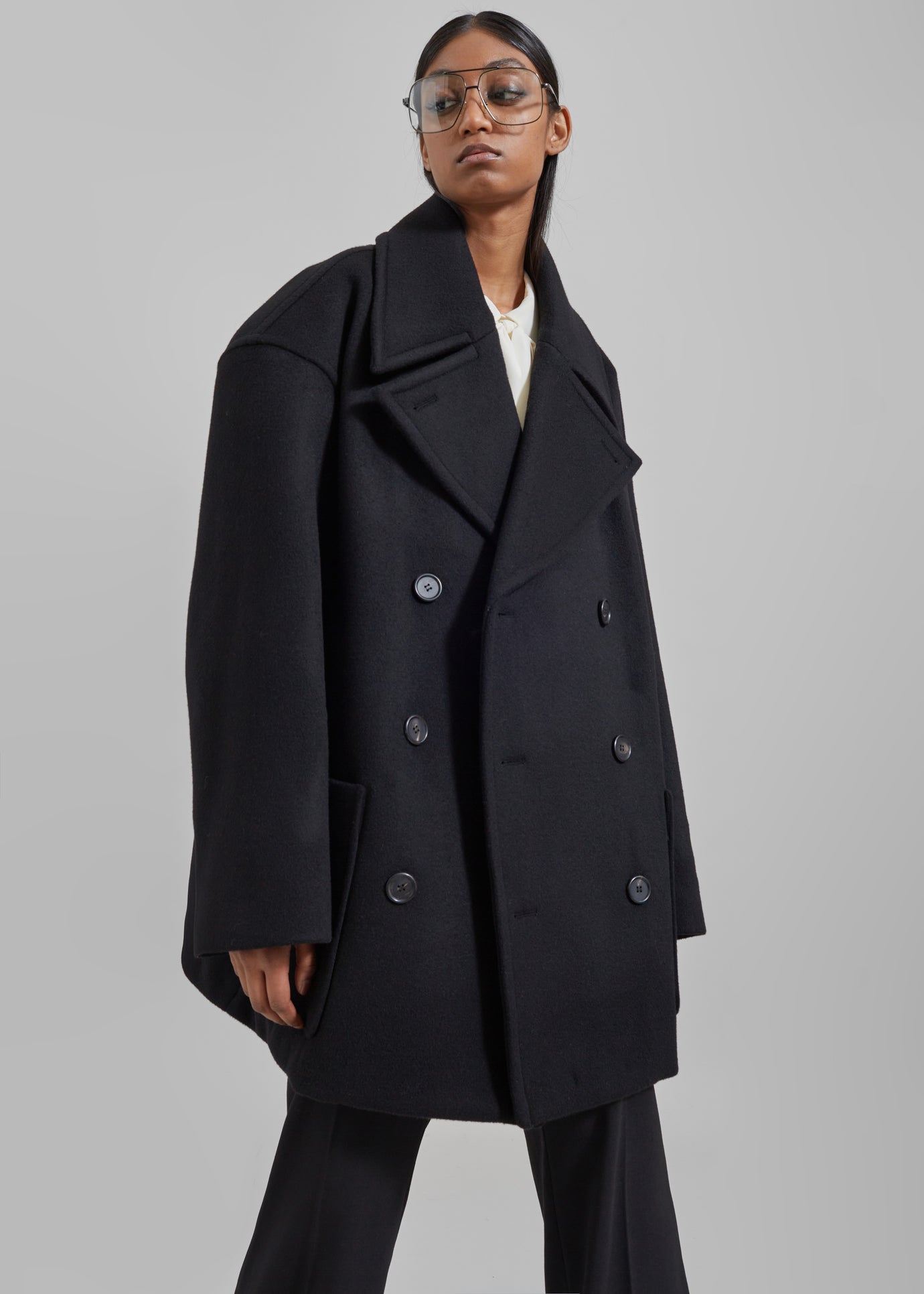 Marian Oversized Peacoat - Black - 1