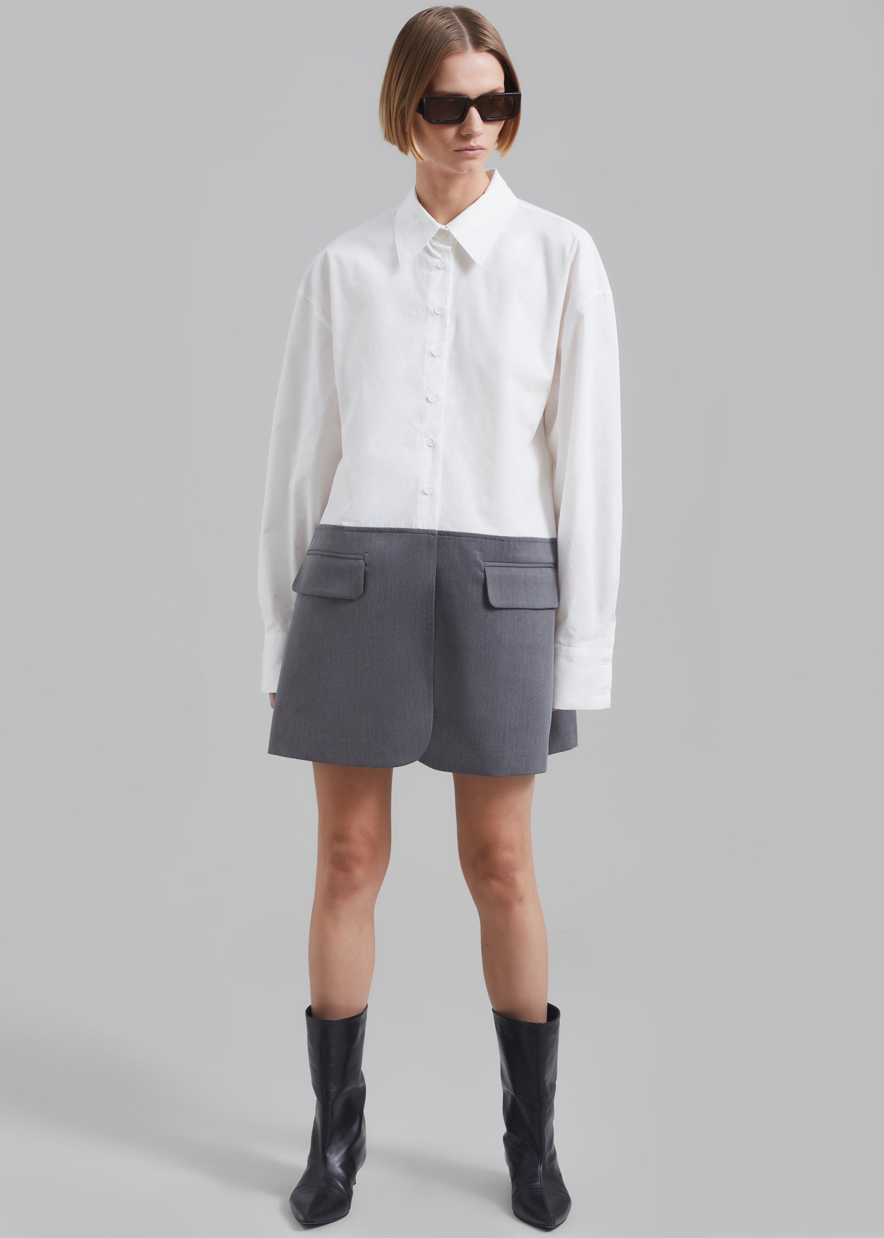 Marissa Shirt Dress - White/Grey - 4