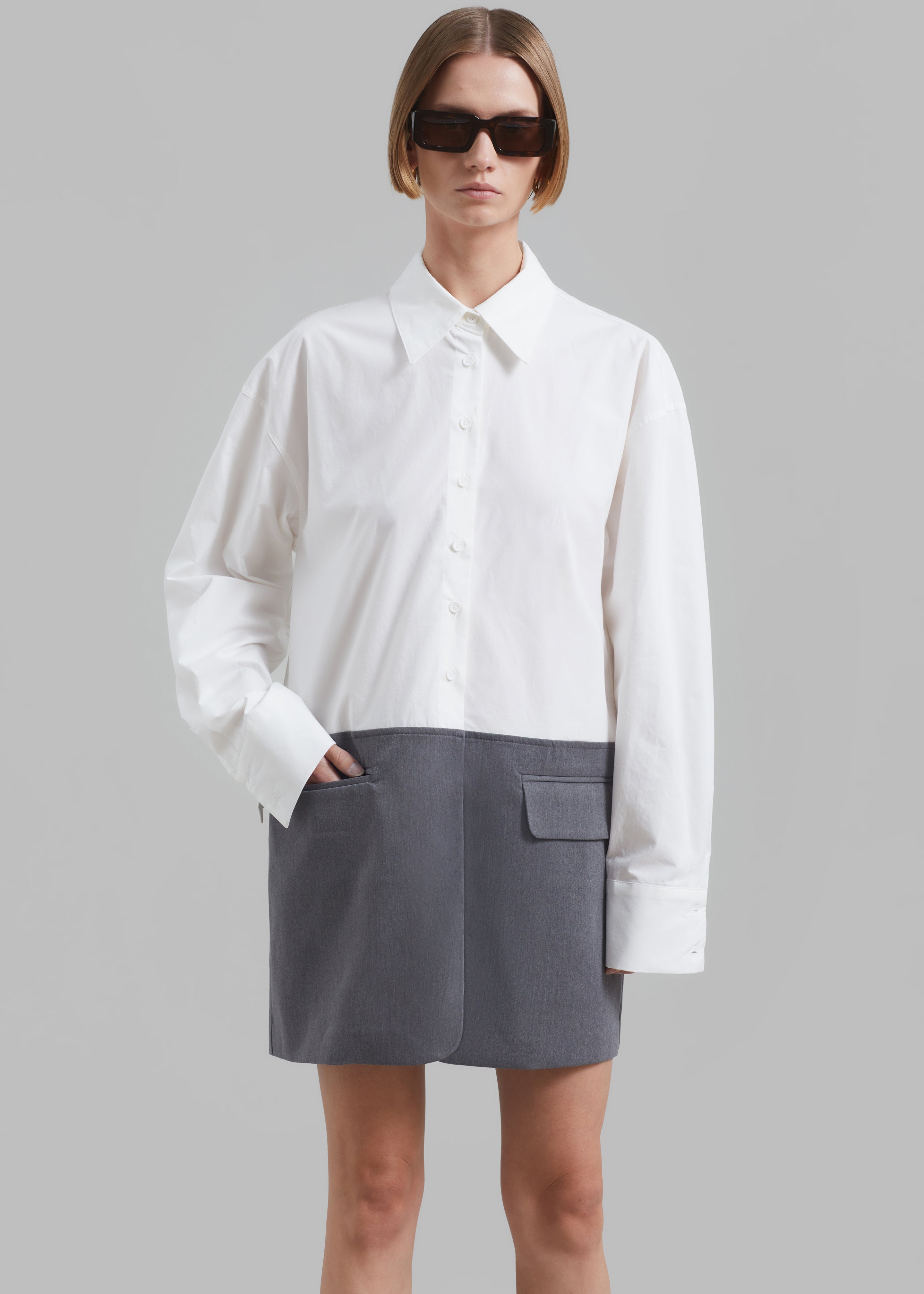 Marissa Shirt Dress - White/Grey - 3