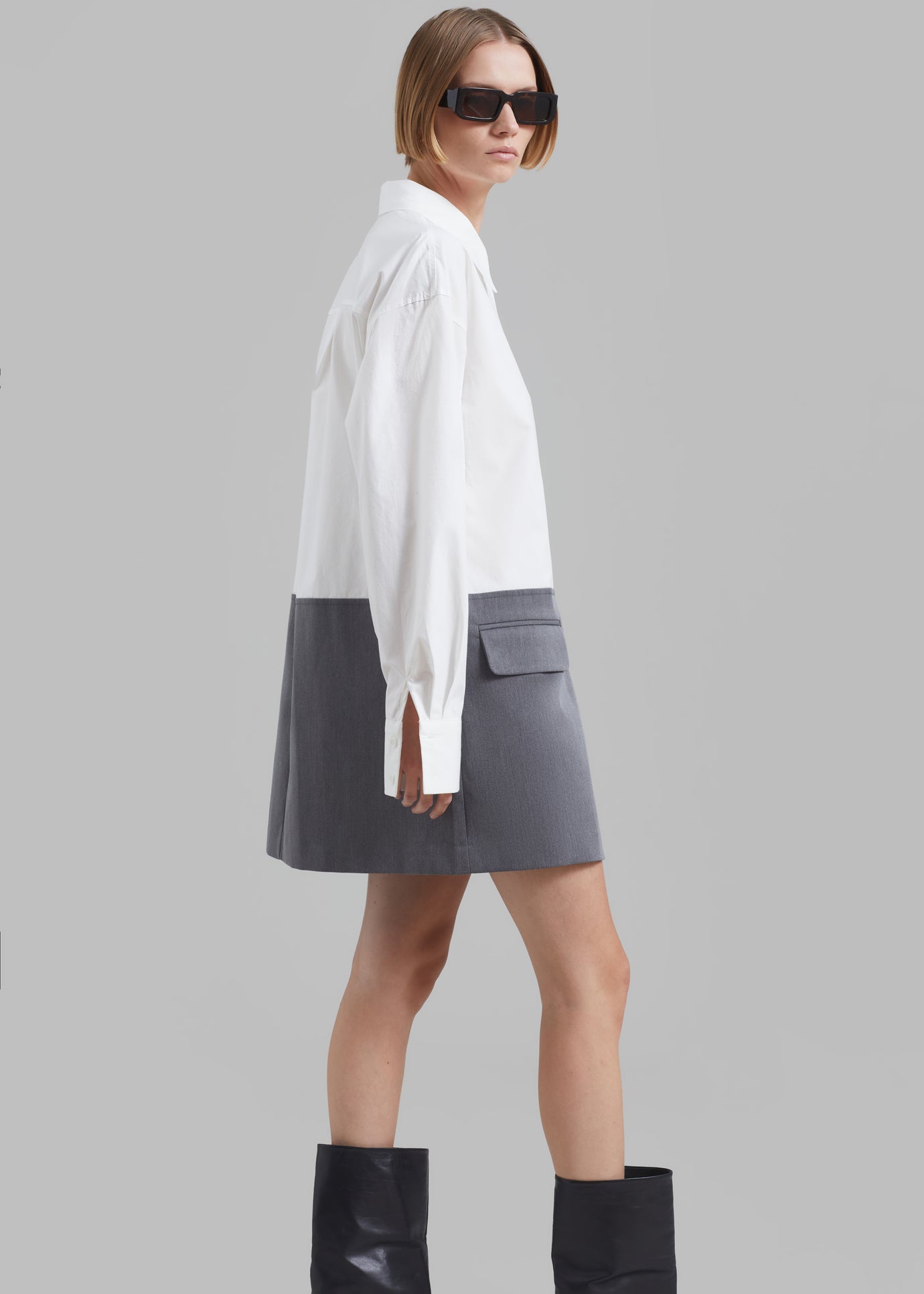 Marissa Shirt Dress - White/Grey - 1