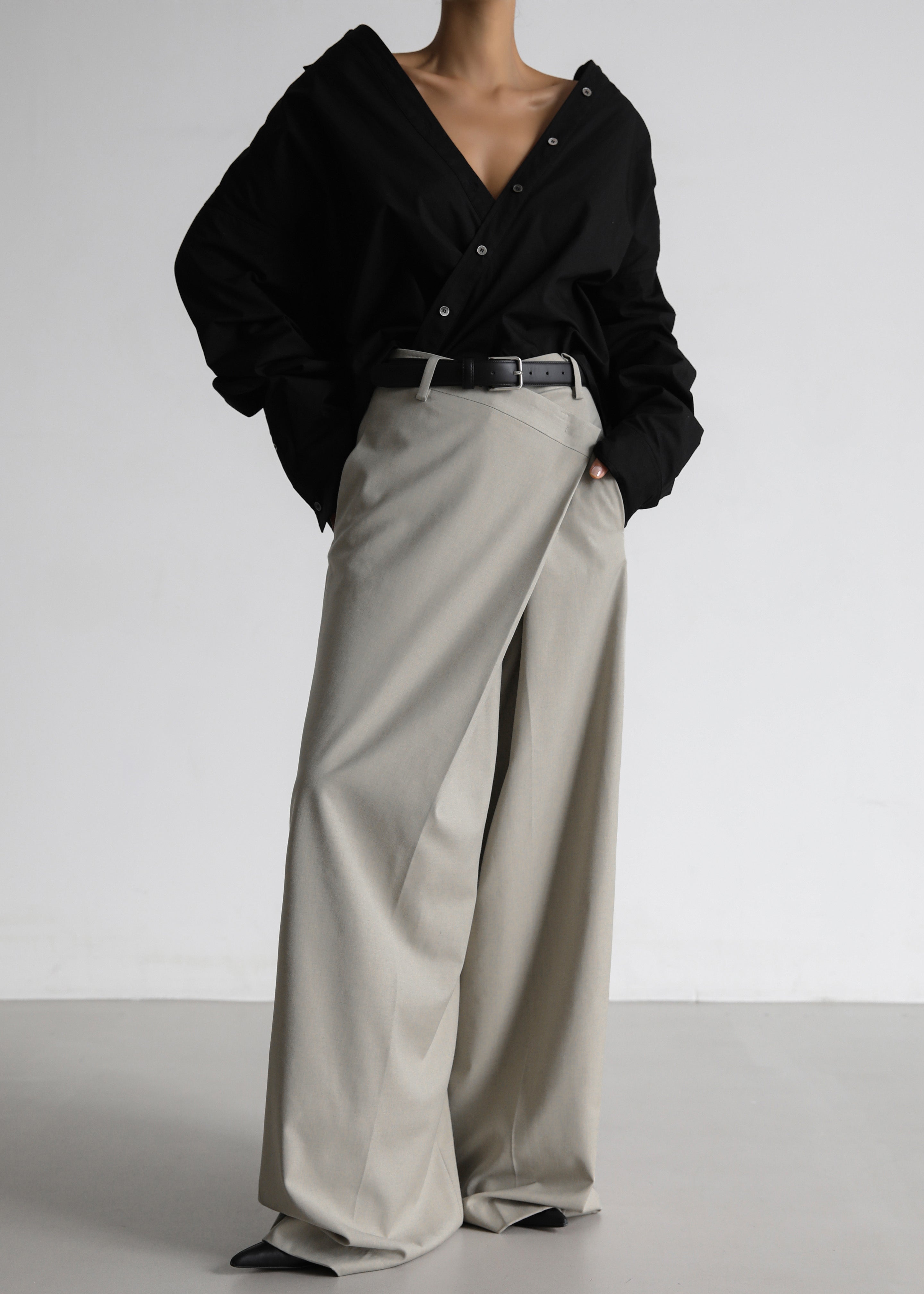 Marjorie Asymmetrical Trousers - Beige – The Frankie Shop