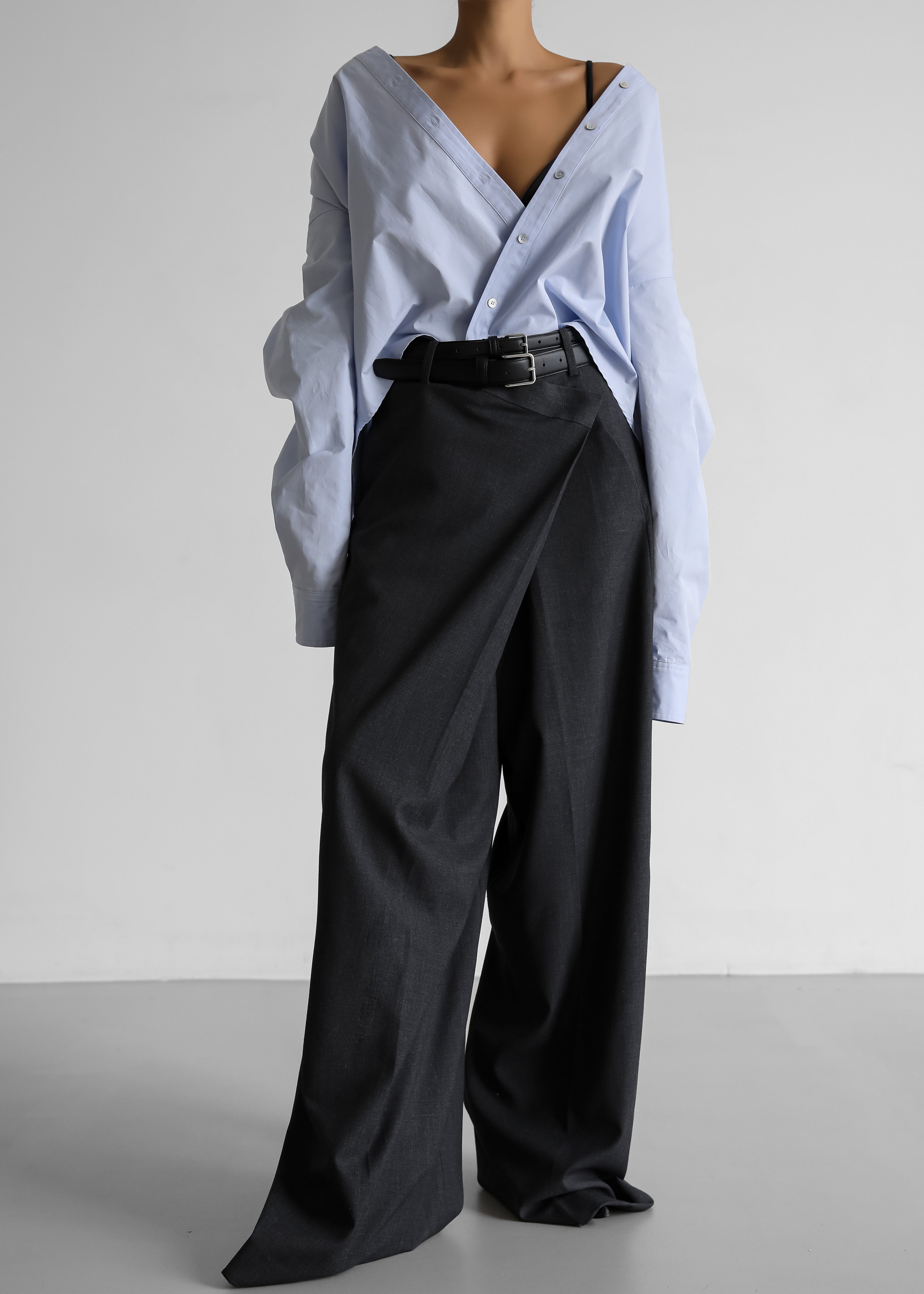 Zara asymmetric grey wide leg trousers - new