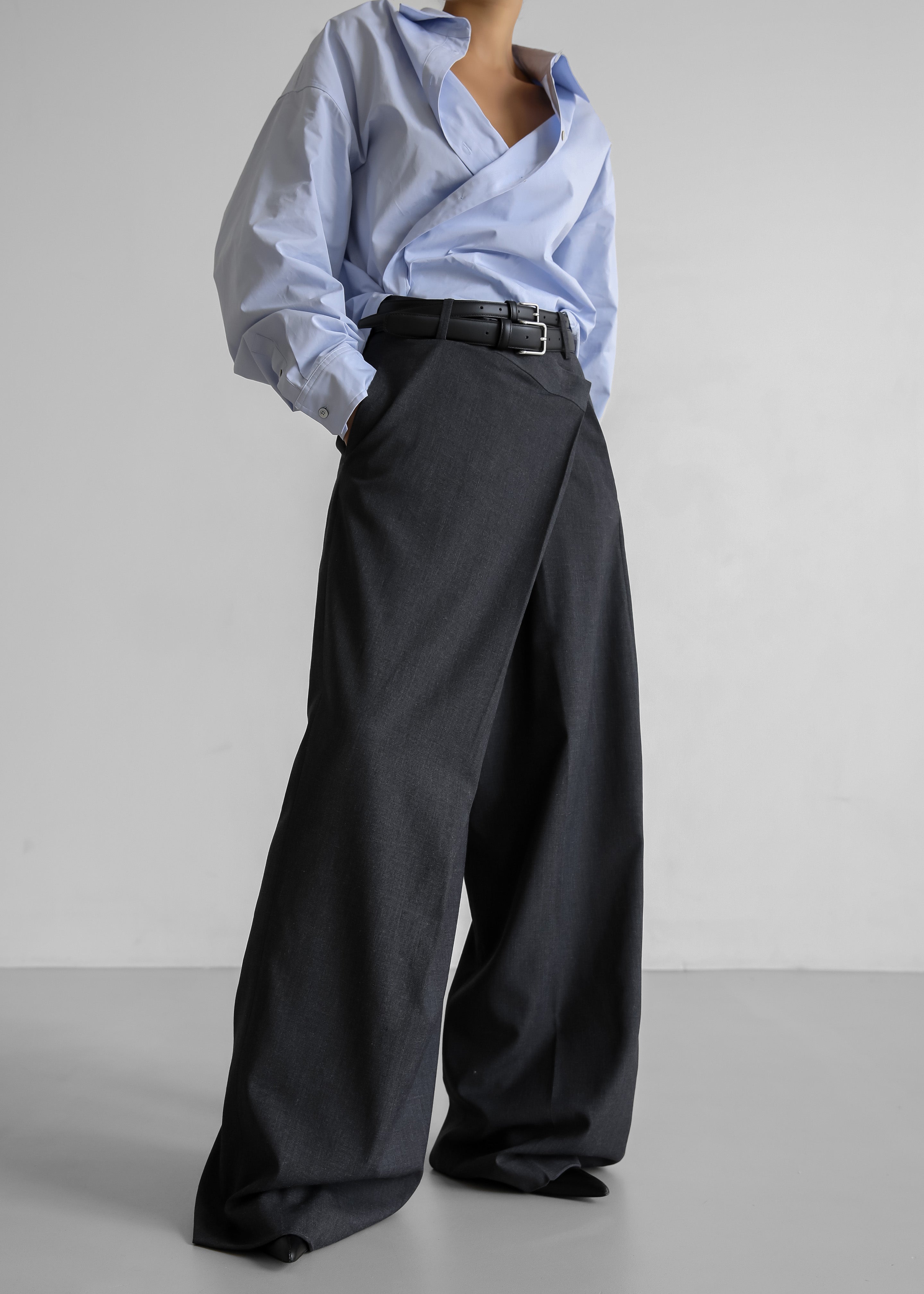 Marjorie Asymmetrical Trousers - Charcoal – The Frankie Shop