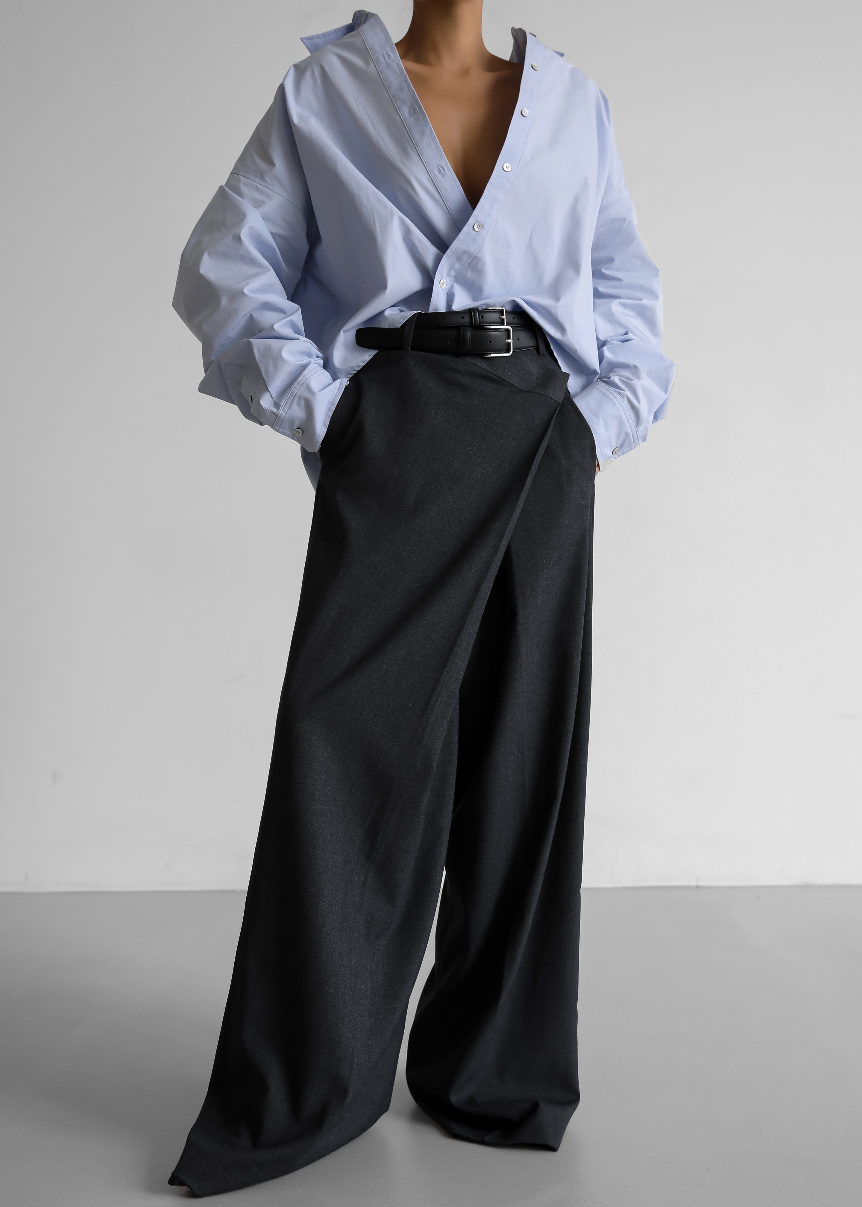 Marjorie Asymmetrical Trousers - Charcoal – The Frankie Shop