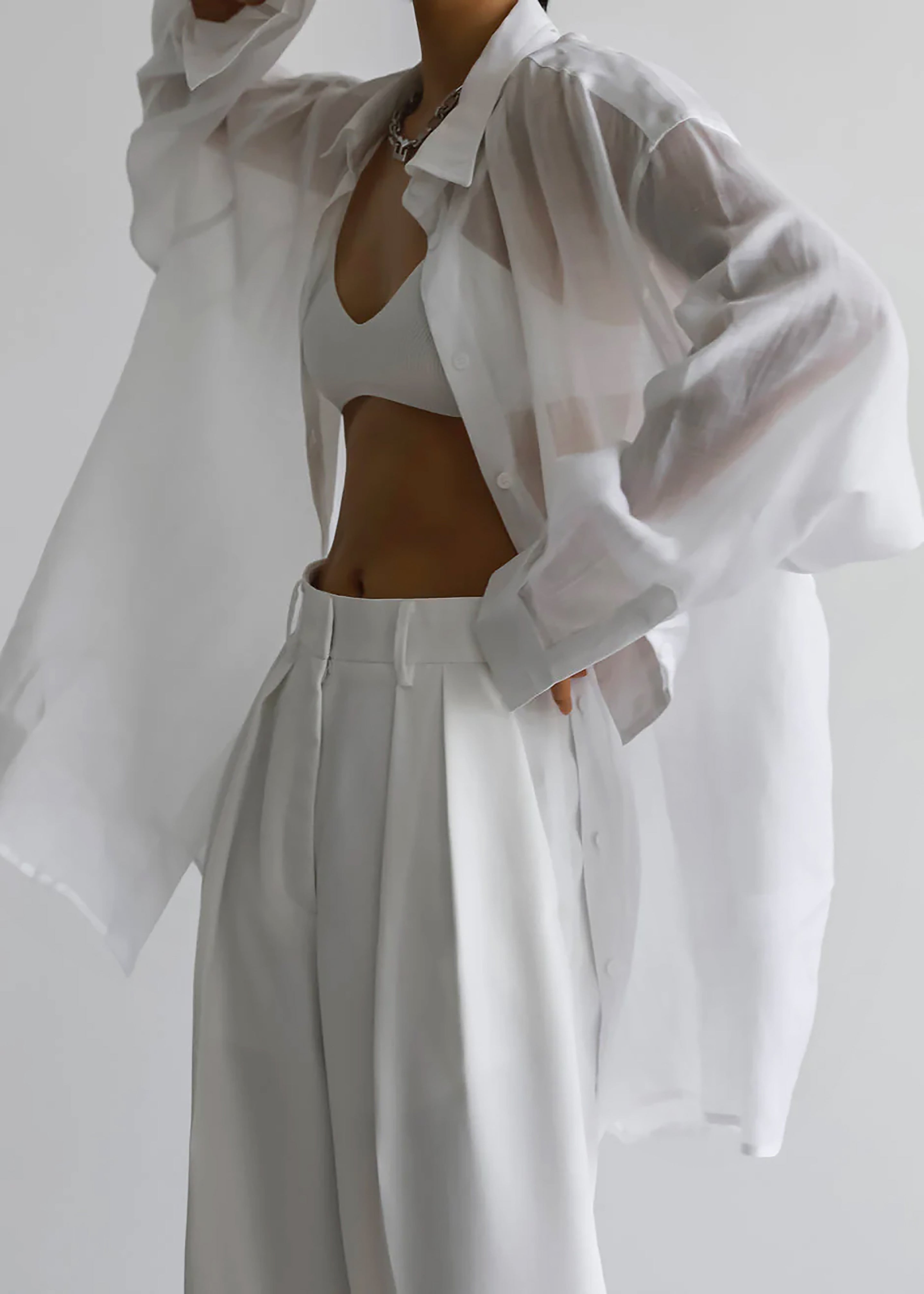 Marlow Oversized Linen Shirt - White - 1