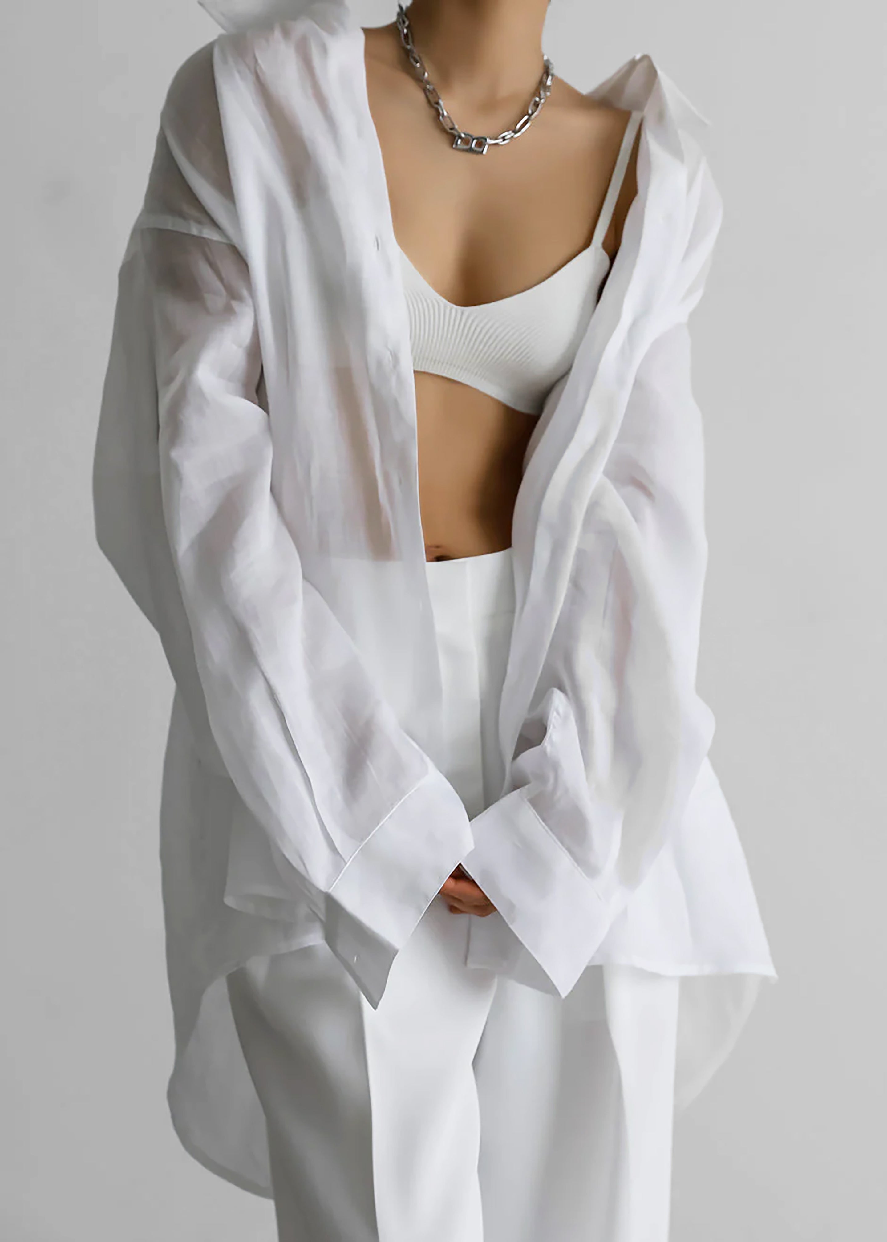 Marlow Oversized Linen Shirt - White - 7