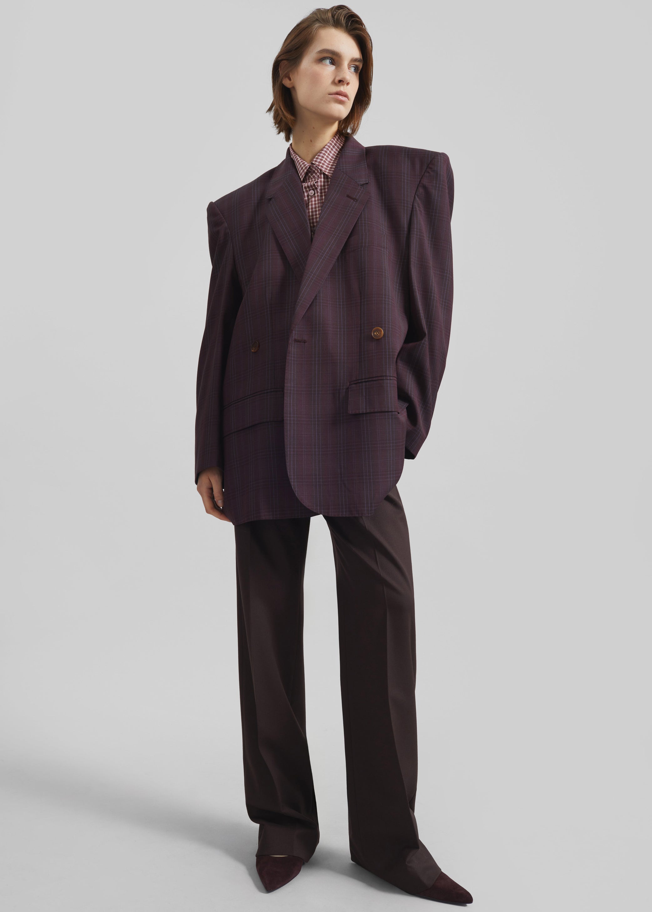 Shop the look image for Marnay Padded Blazer - Burgundy Plaid