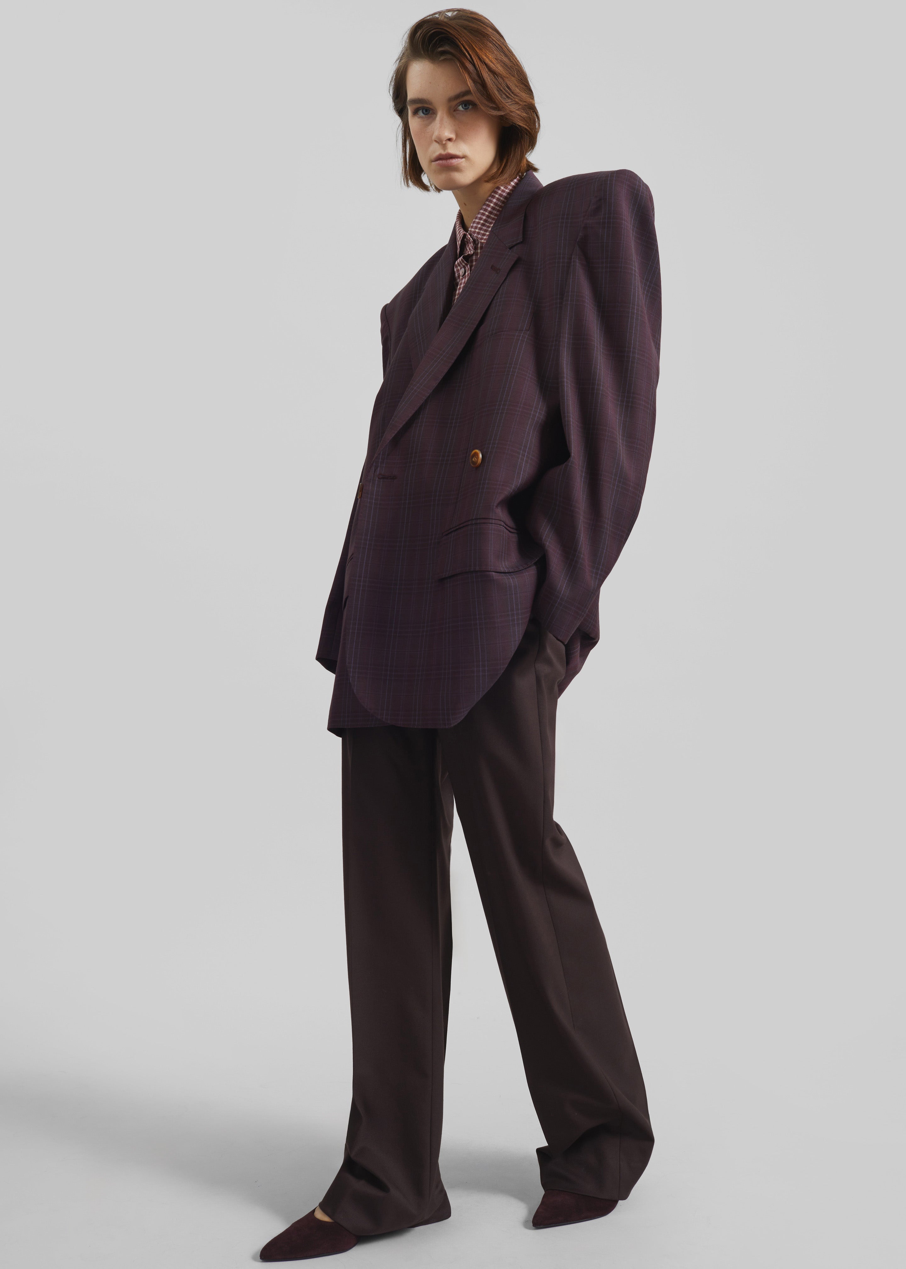 Marnay Padded Blazer - Burgundy Plaid - 3