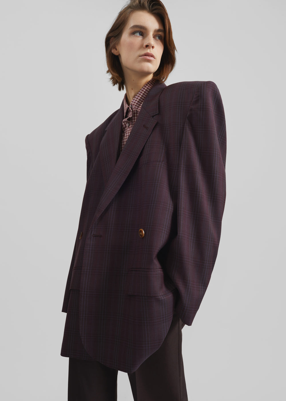 Marnay Padded Blazer - Burgundy Plaid