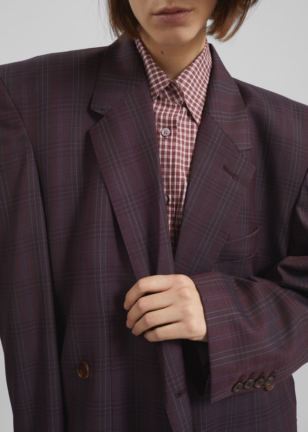 Marnay Padded Blazer - Burgundy Plaid - 1