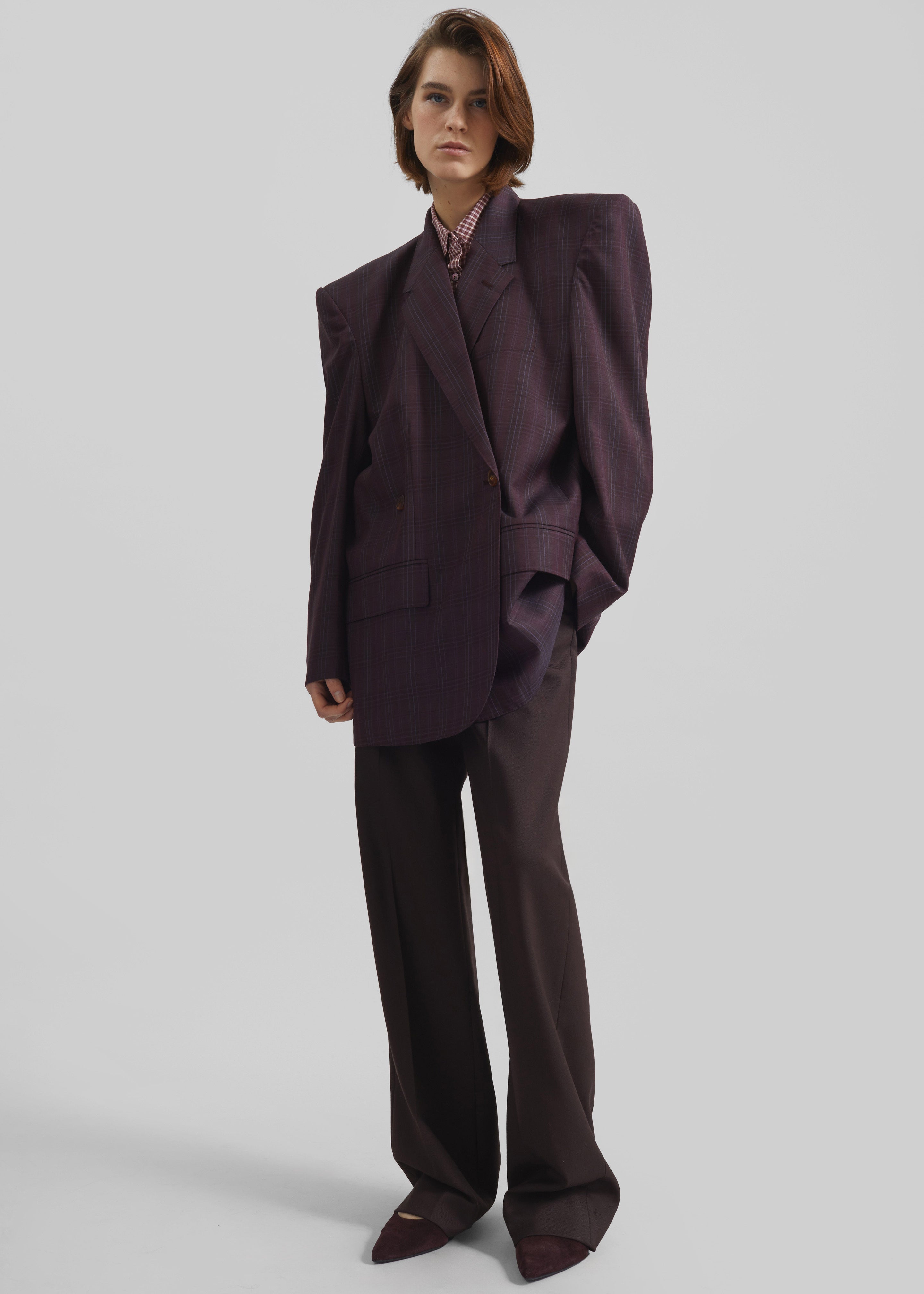 Marnay Padded Blazer - Burgundy Plaid - 7