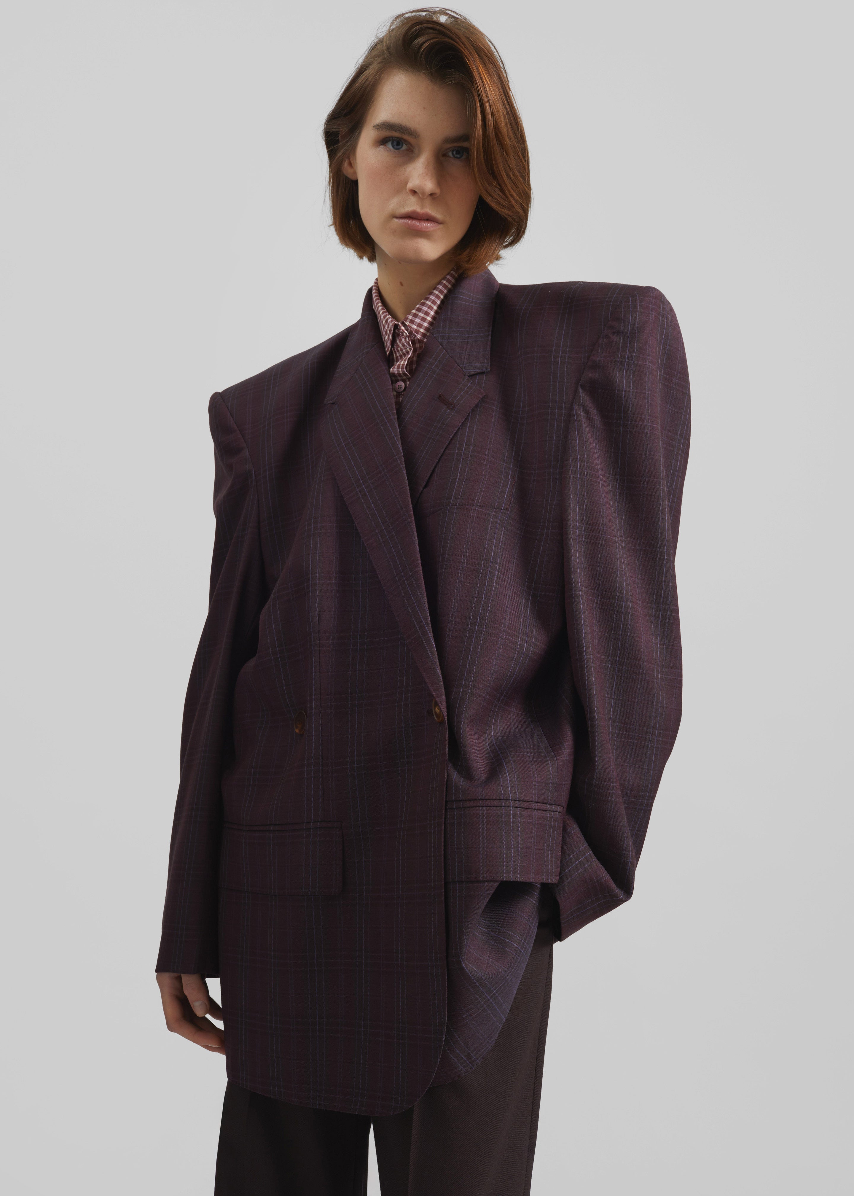Marnay Padded Blazer - Burgundy Plaid – The Frankie Shop