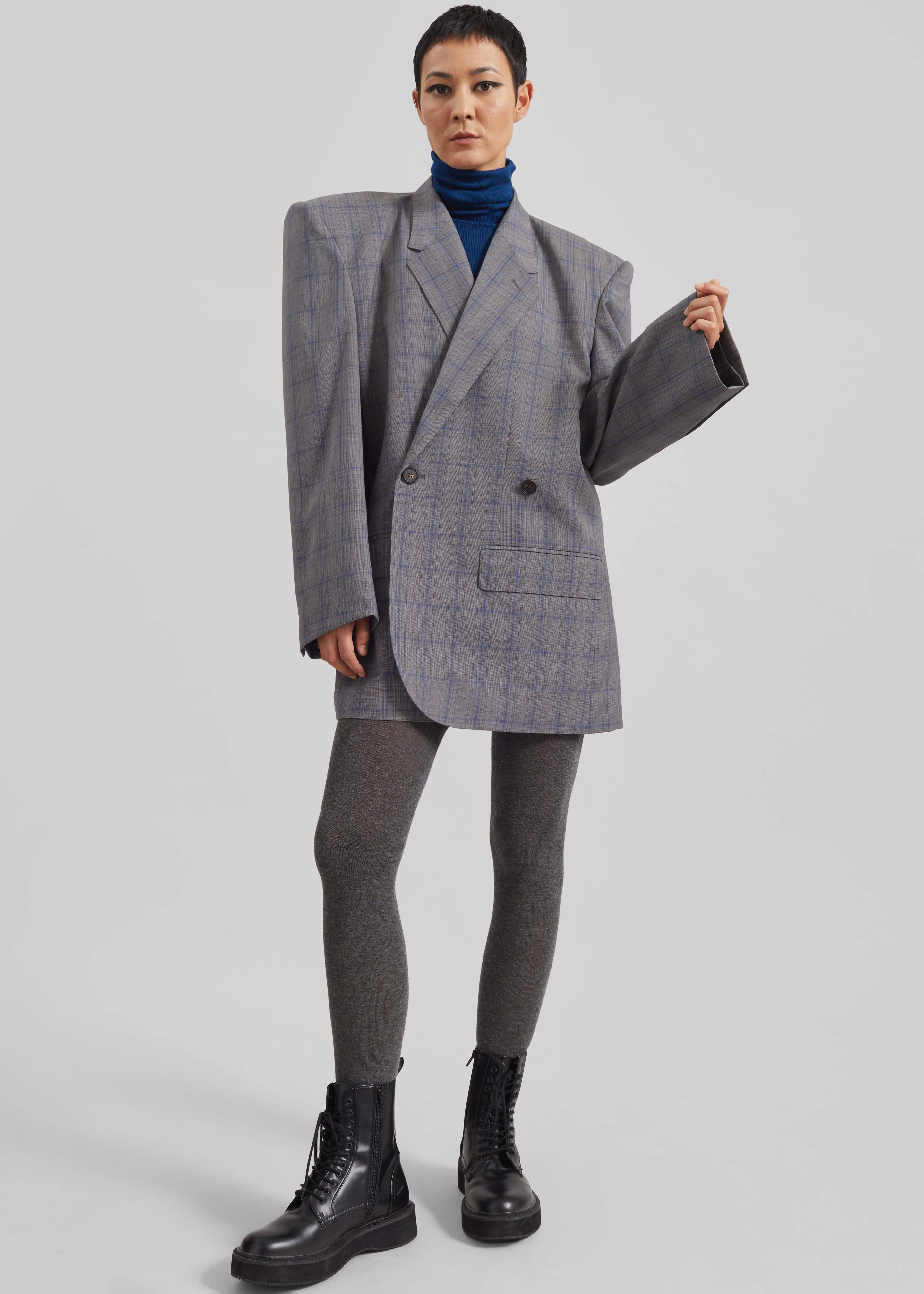 Marnay Padded Blazer - Grey Plaid - 3