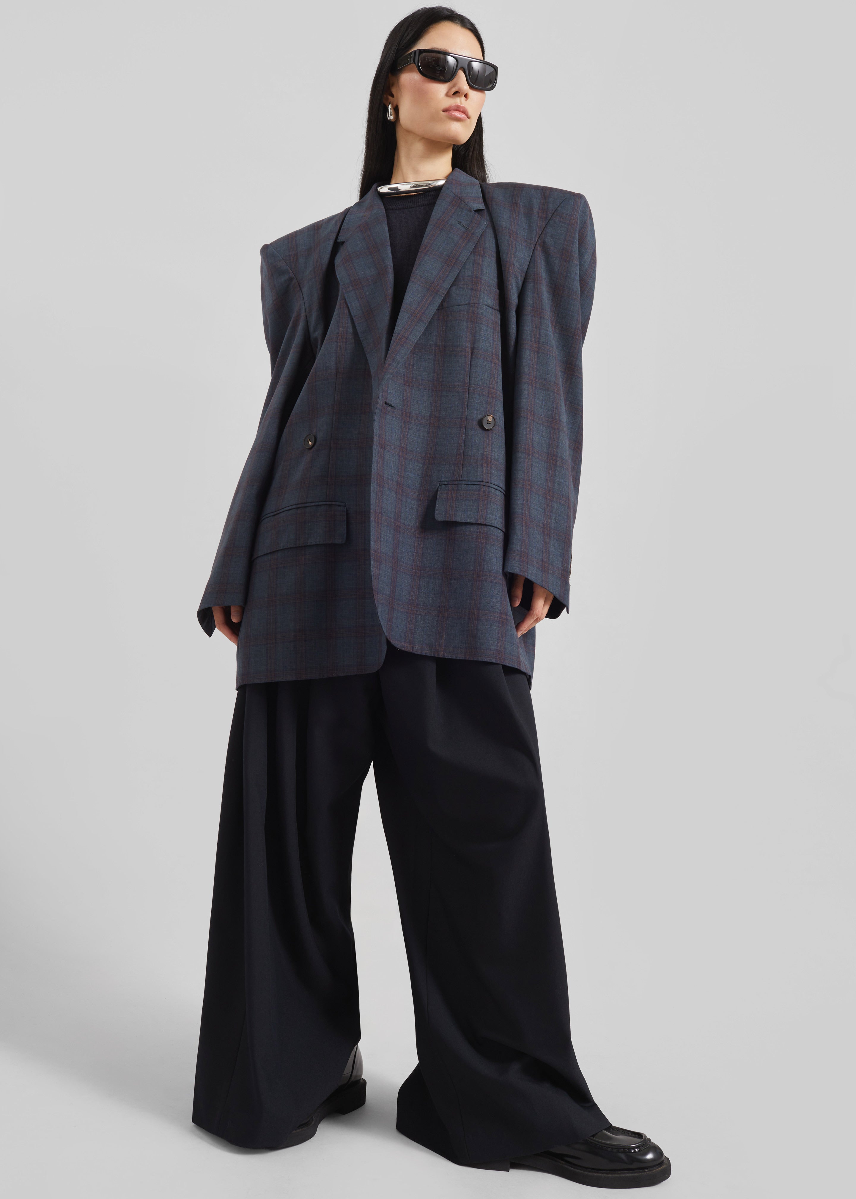 Marnay Padded Blazer - Navy Plaid - 3