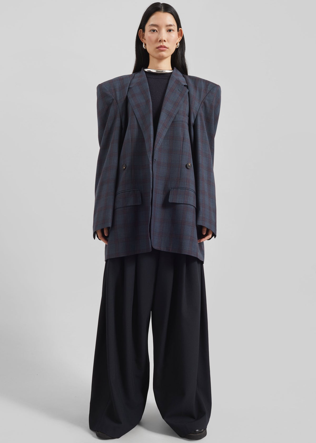 Marnay Padded Blazer - Navy Plaid - 5