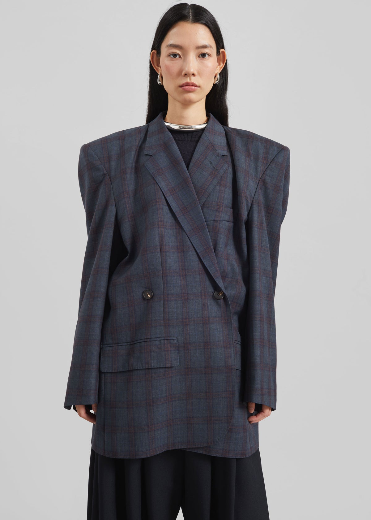 Marnay Padded Blazer - Navy Plaid - 6