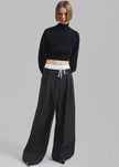 Maroney Pleated Boxer Trousers - Grey Pinstripe