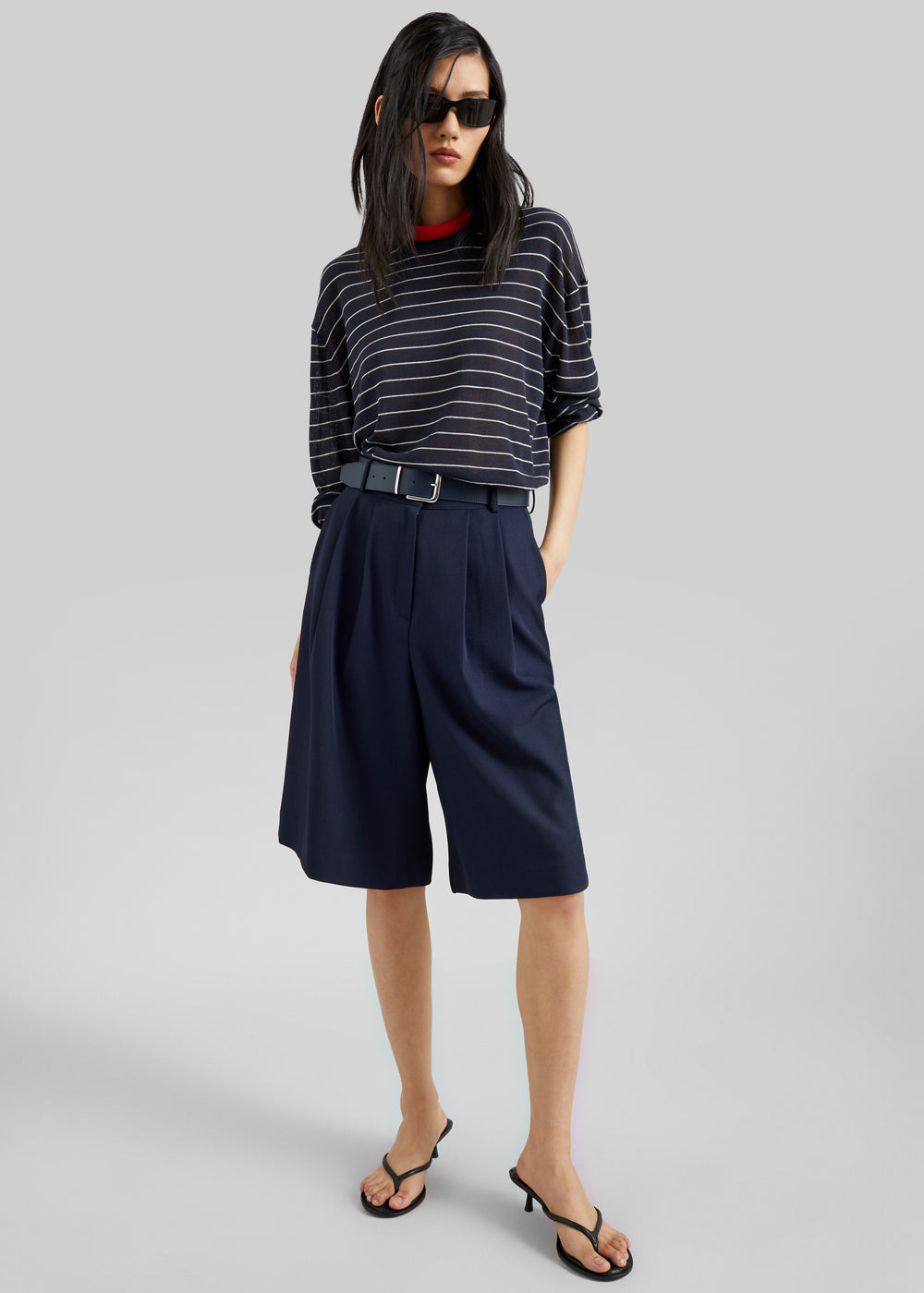 Martel Pleated Bermuda Shorts - Navy