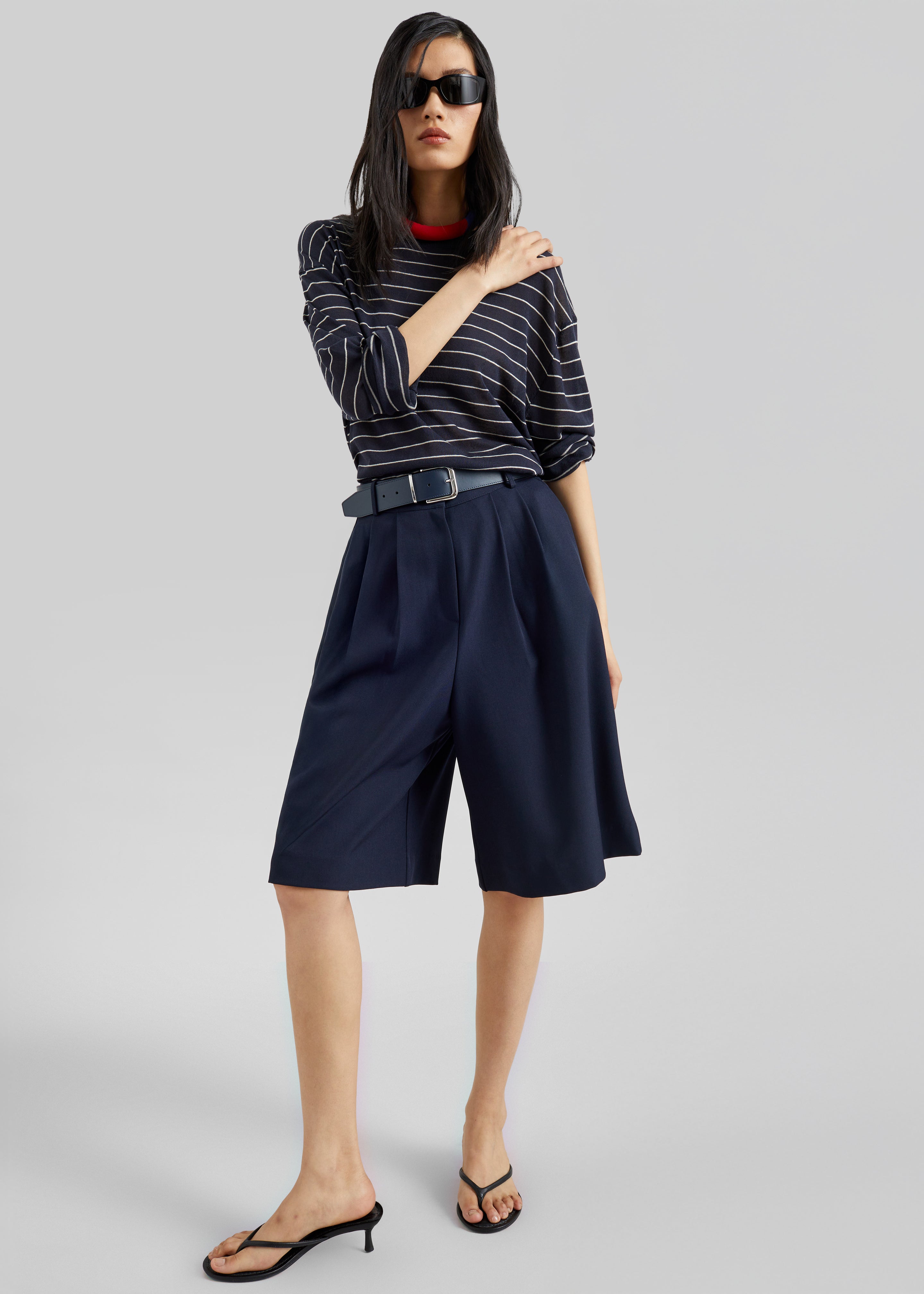 Martel Pleated Bermuda Shorts - Navy – The Frankie Shop
