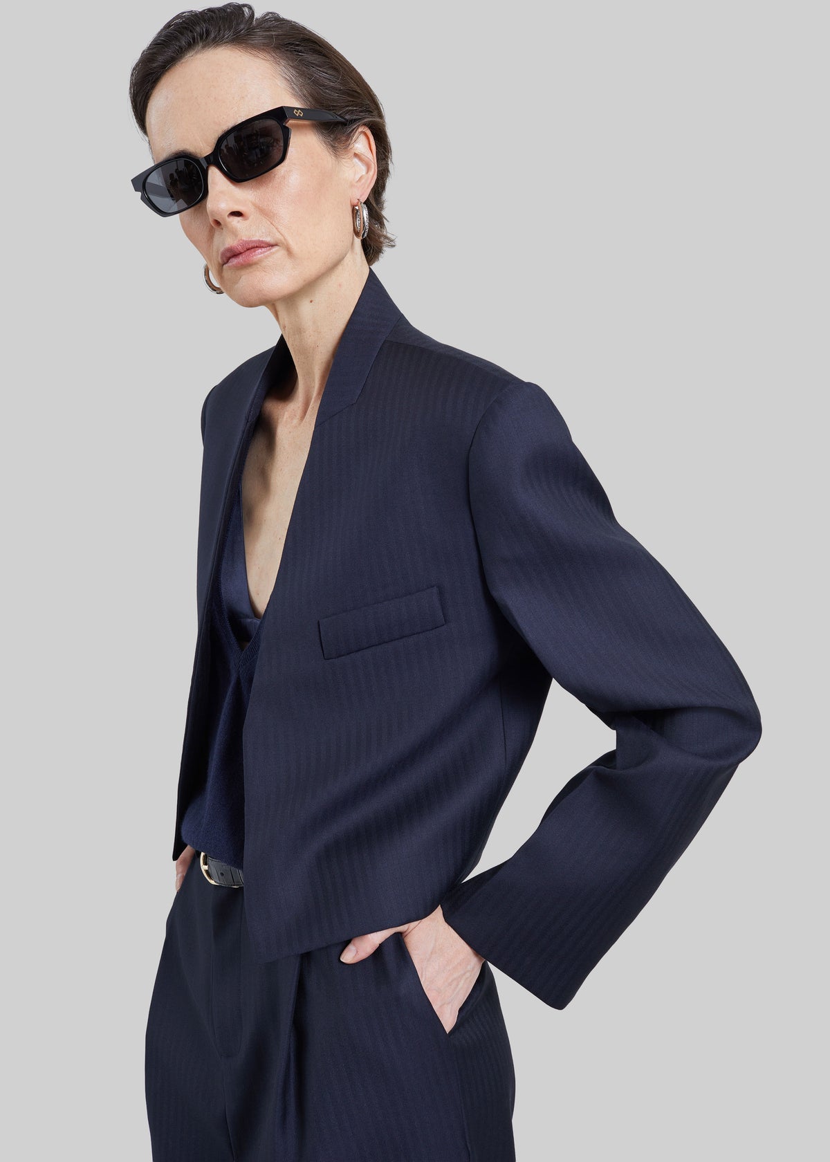 Martella Chevron Blazer - Dark Navy
