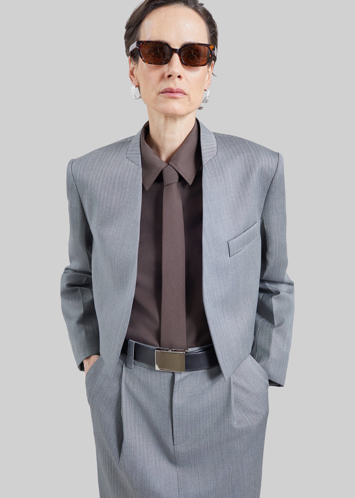 Martella Chevron Blazer - Grey