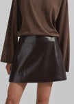 Mary Crackled Faux Leather Mini Skirt - Brown