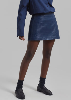 Mary Croc-Effect Mini Skirt - Blue