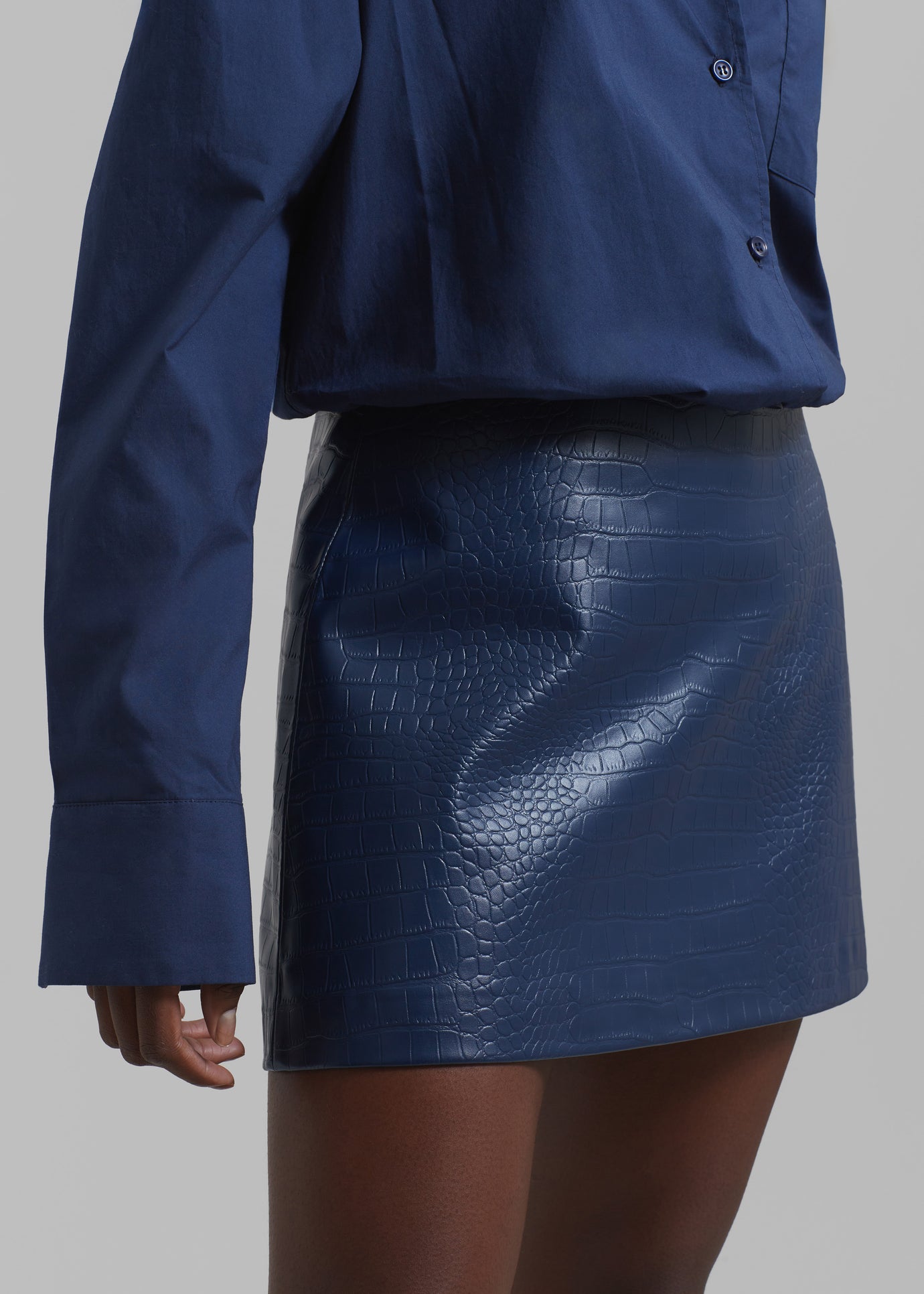 Mary Croc-Effect Mini Skirt - Blue - 1