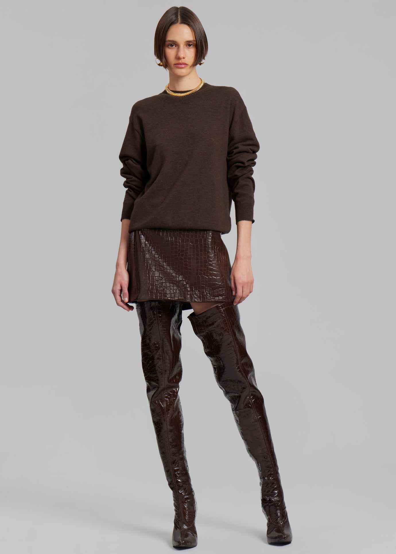 Mary Croc-Effect Mini Skirt - Brown