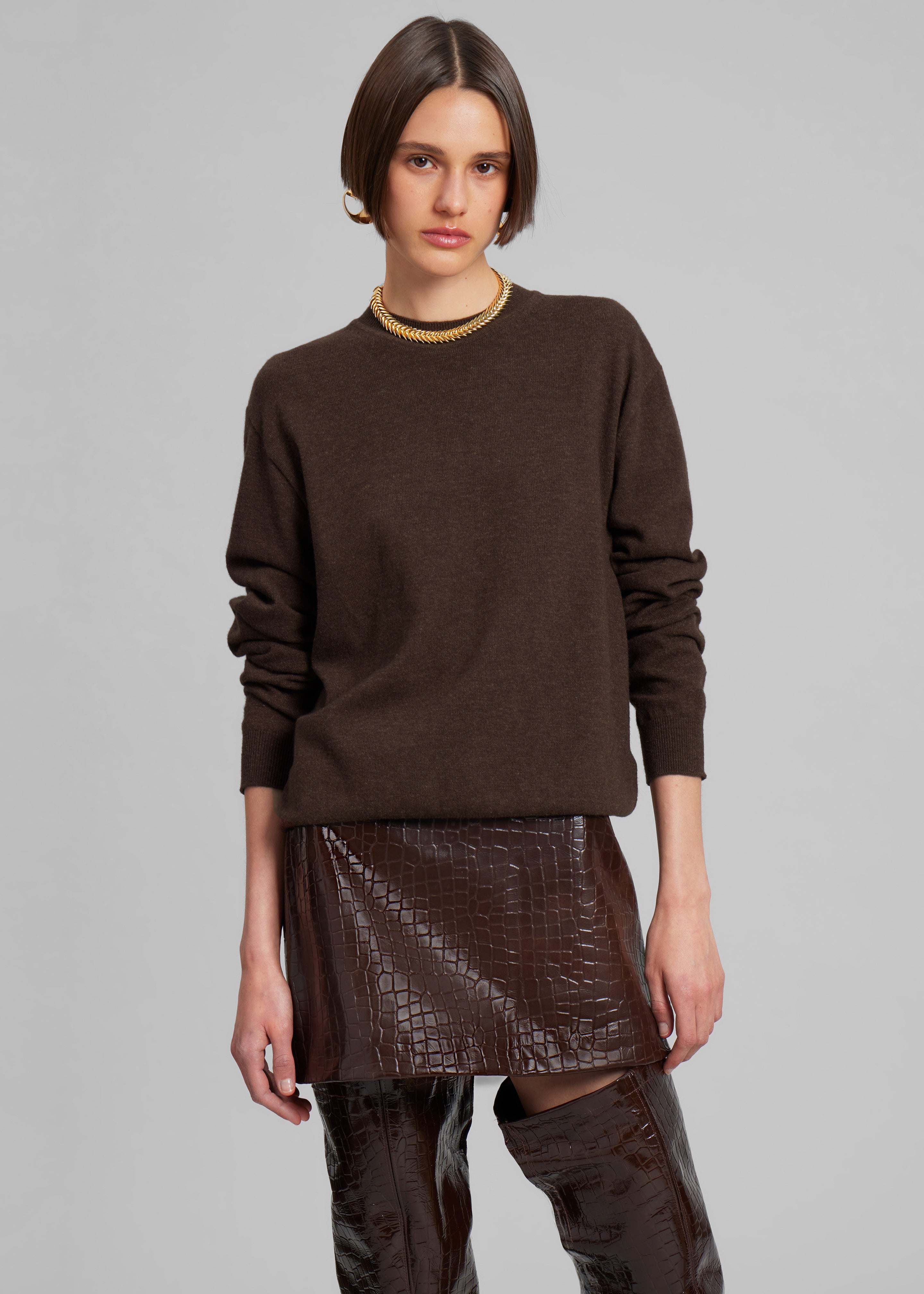 Mary Croc-Effect Mini Skirt - Brown - 6