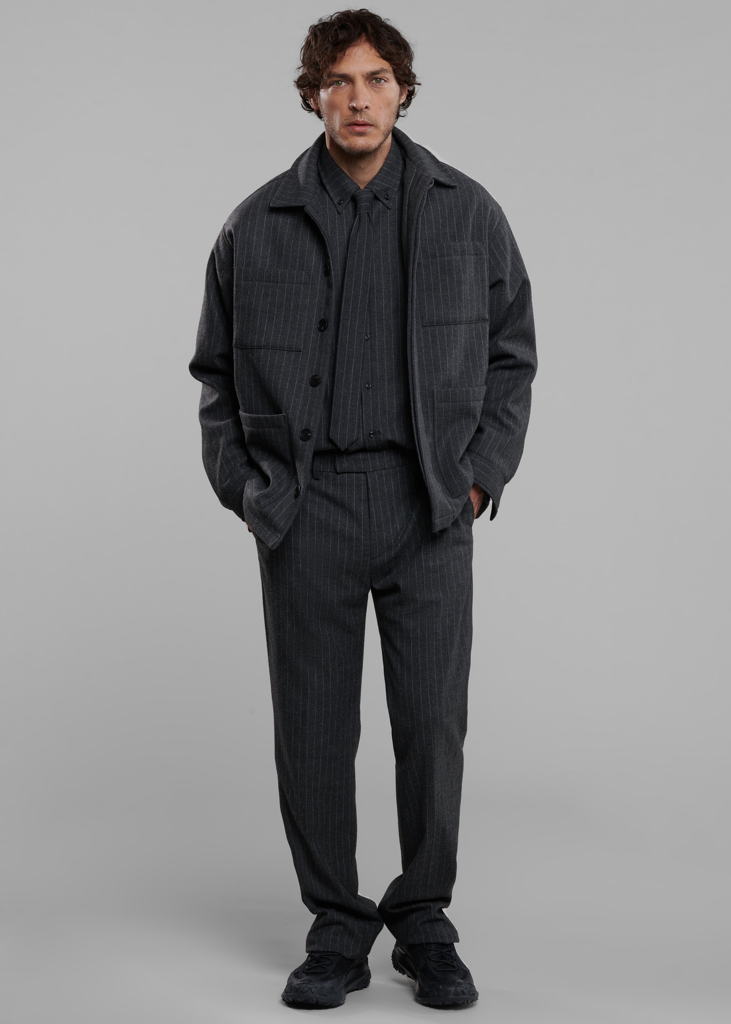 Mason Boxy Wool Jacket - Dark Grey/White Pinstripe - 6